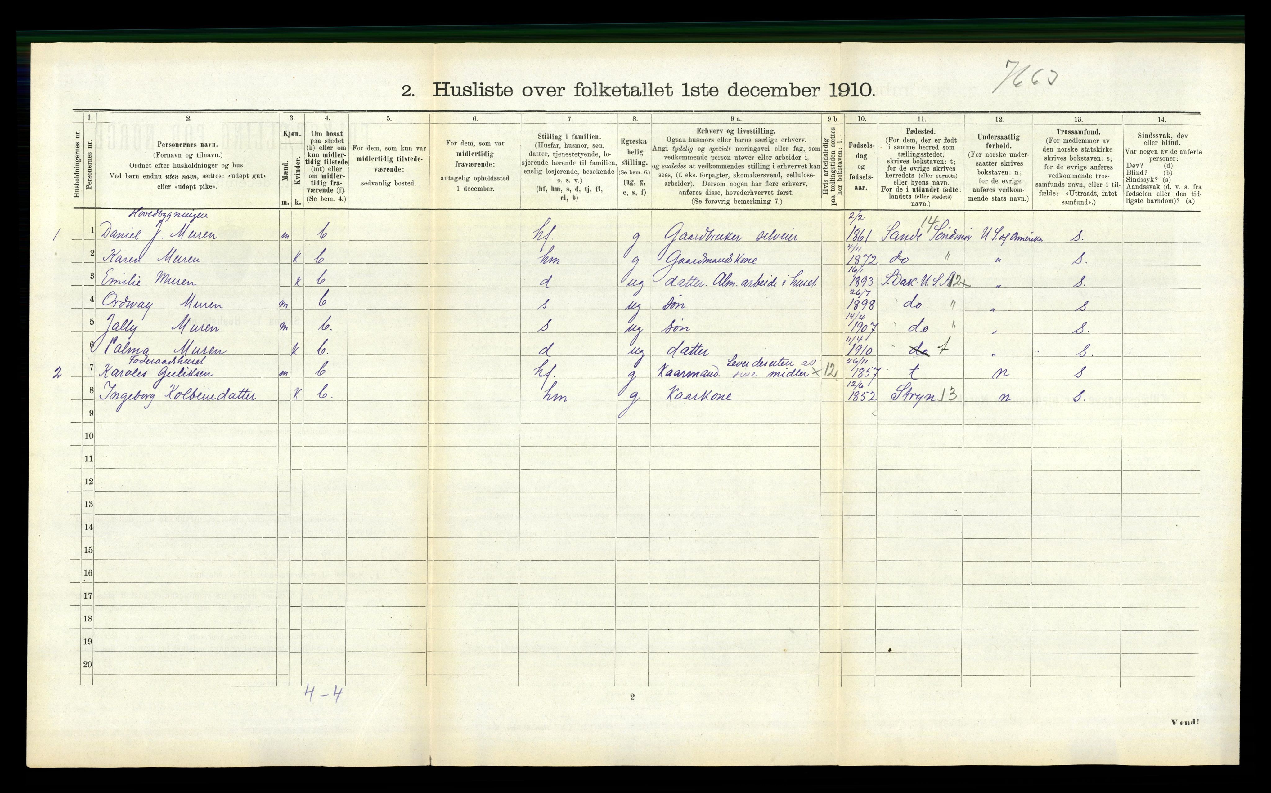 RA, 1910 census for Vanylven, 1910, p. 254