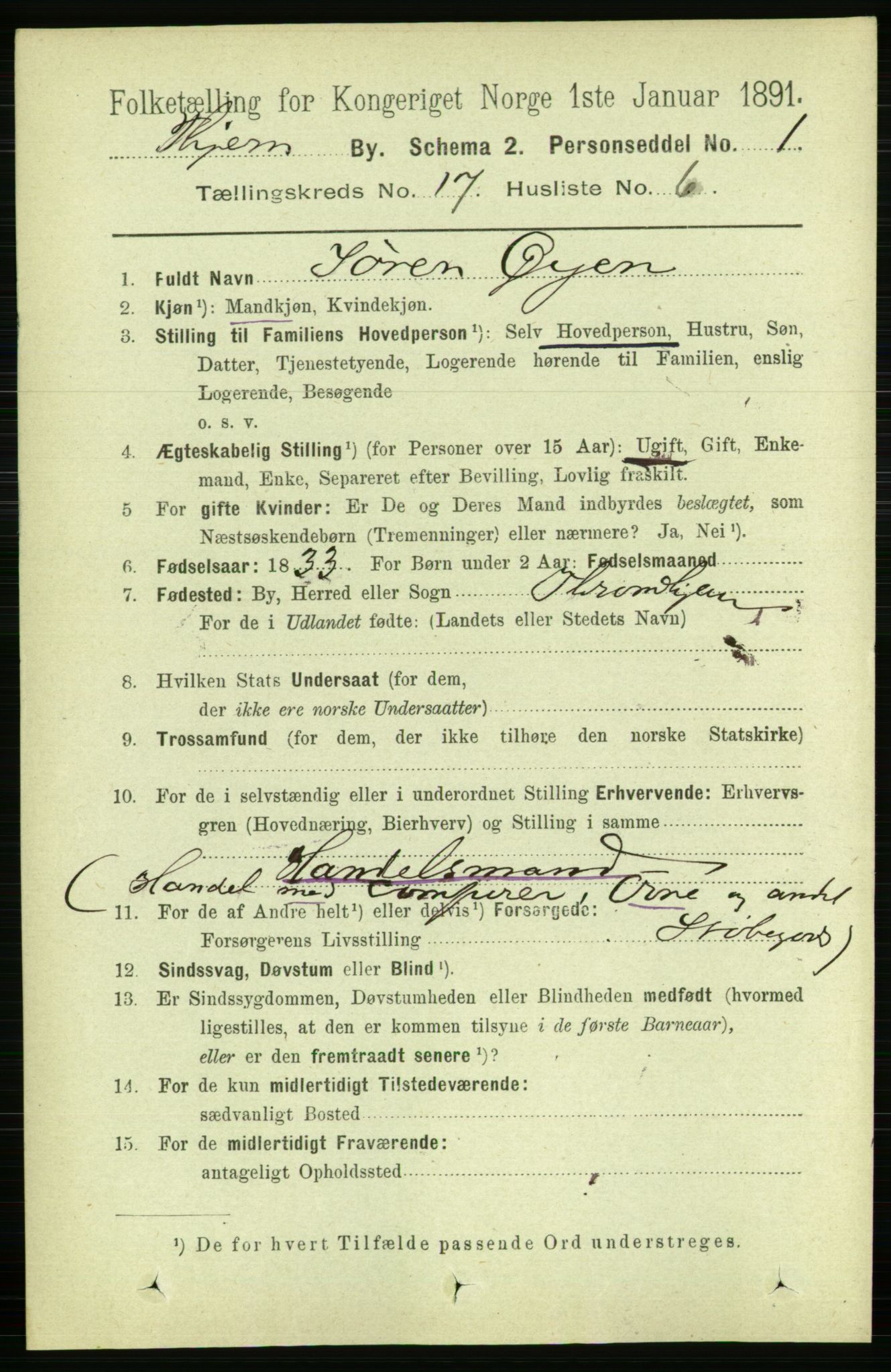 RA, 1891 census for 1601 Trondheim, 1891, p. 13263