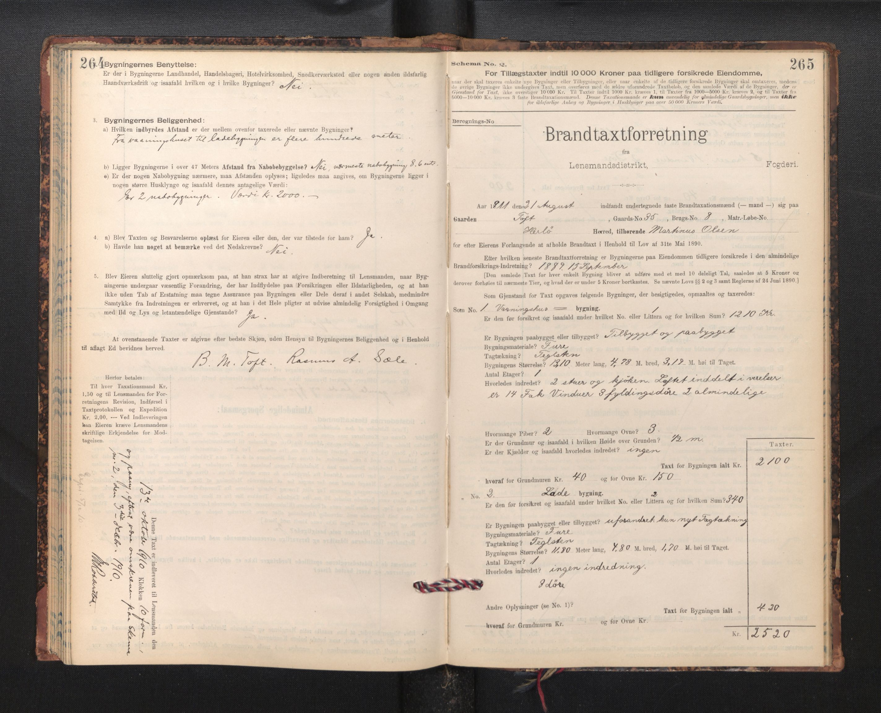 Lensmannen i Herdla, SAB/A-32901/0012/L0003:  Branntakstprotokoll skjematakst, 1897-1916, p. 264-265