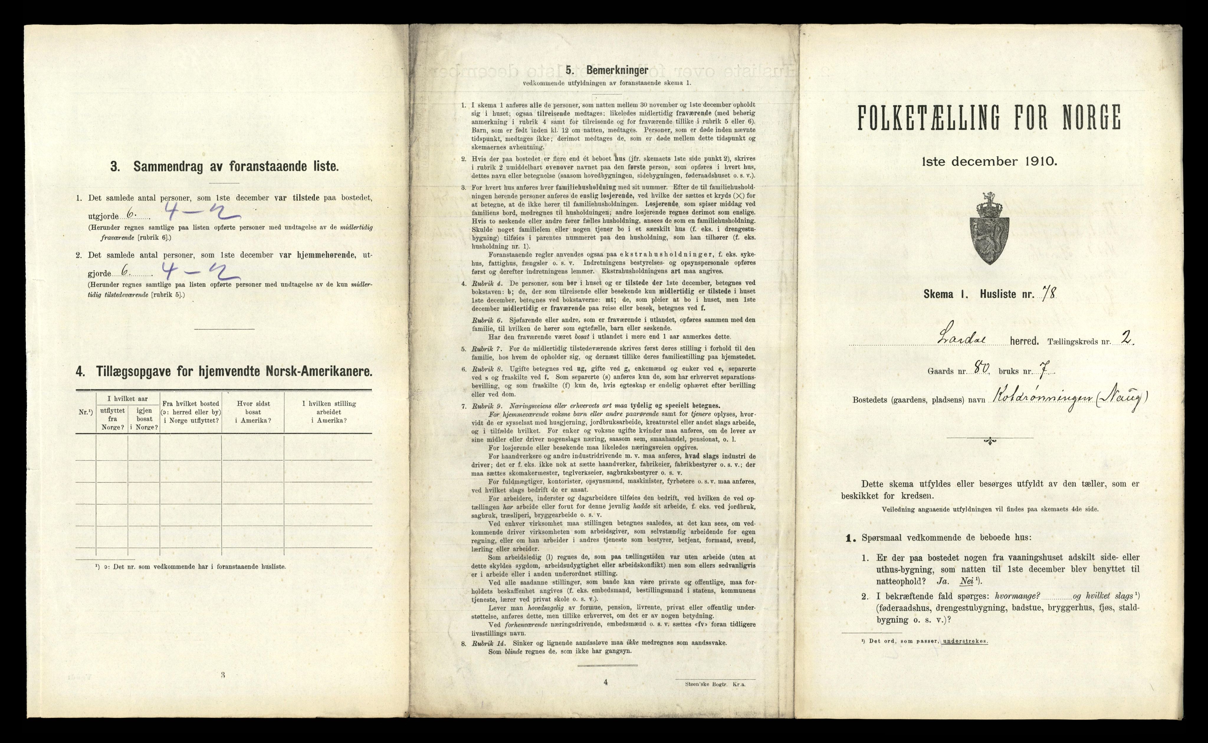 RA, 1910 census for Lardal, 1910, p. 350