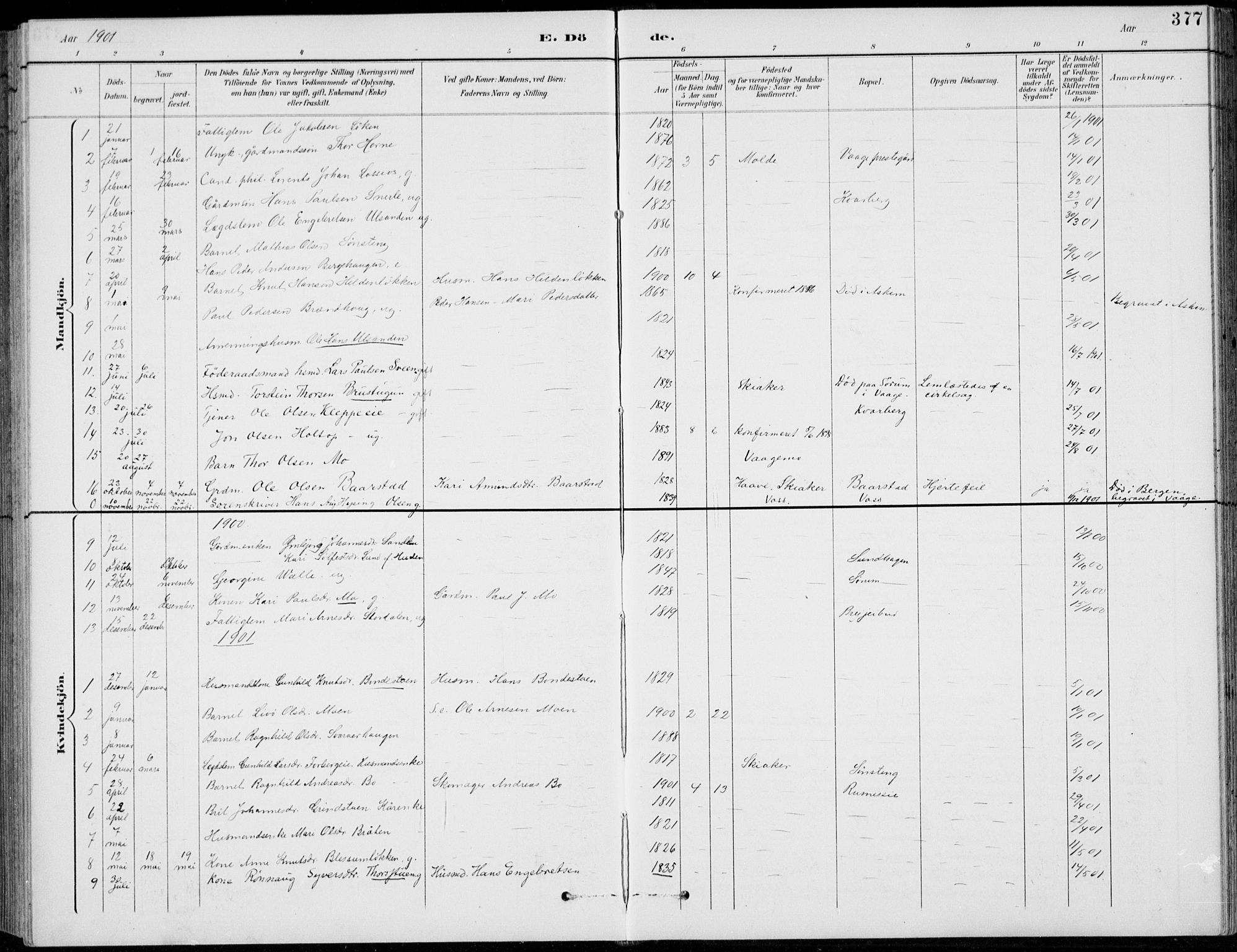 Vågå prestekontor, SAH/PREST-076/H/Ha/Hab/L0002: Parish register (copy) no. 2, 1894-1939, p. 377