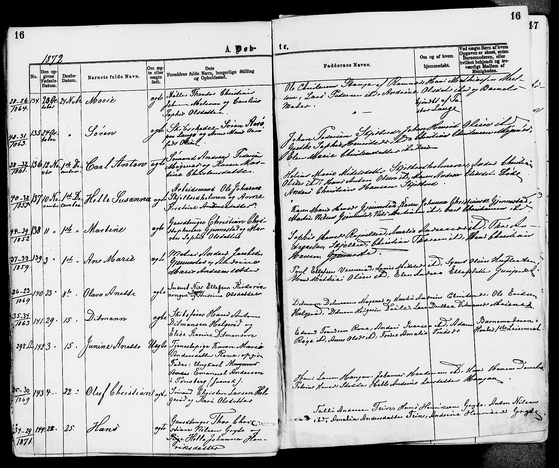 Stokke kirkebøker, SAKO/A-320/F/Fa/L0009: Parish register (official) no. I 9, 1872-1883, p. 16