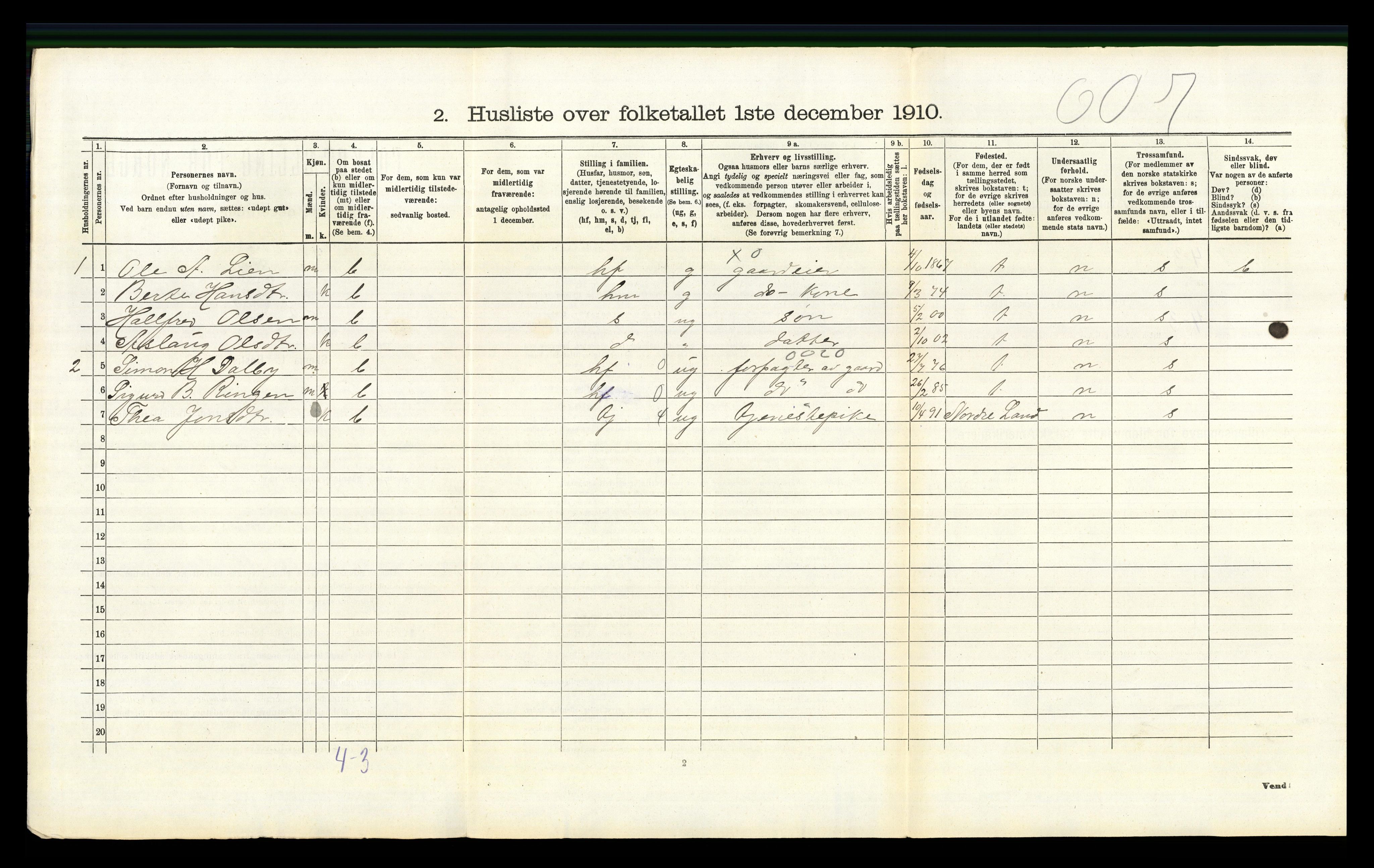 RA, 1910 census for Fåberg, 1910, p. 251