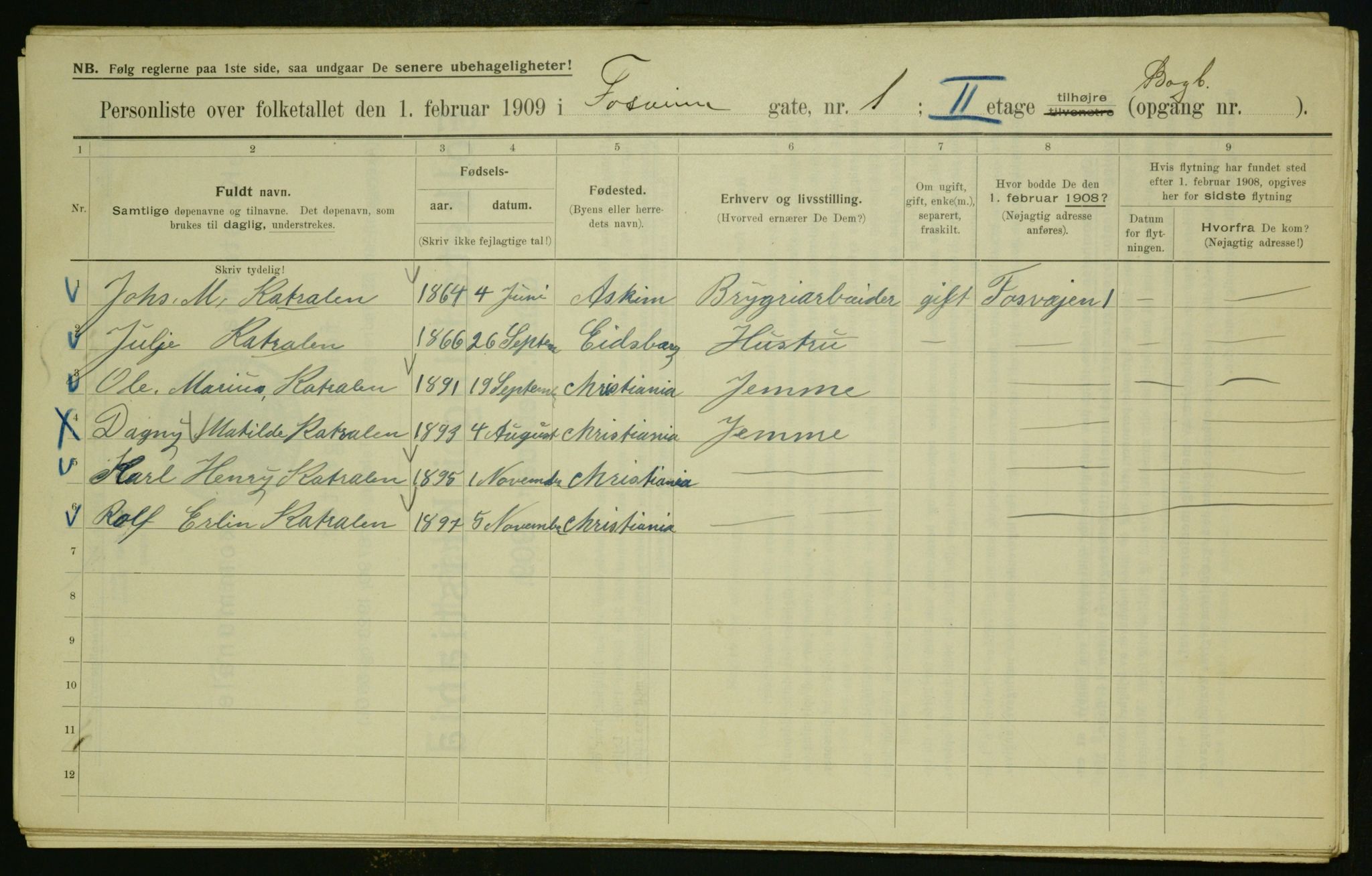 OBA, Municipal Census 1909 for Kristiania, 1909, p. 22304