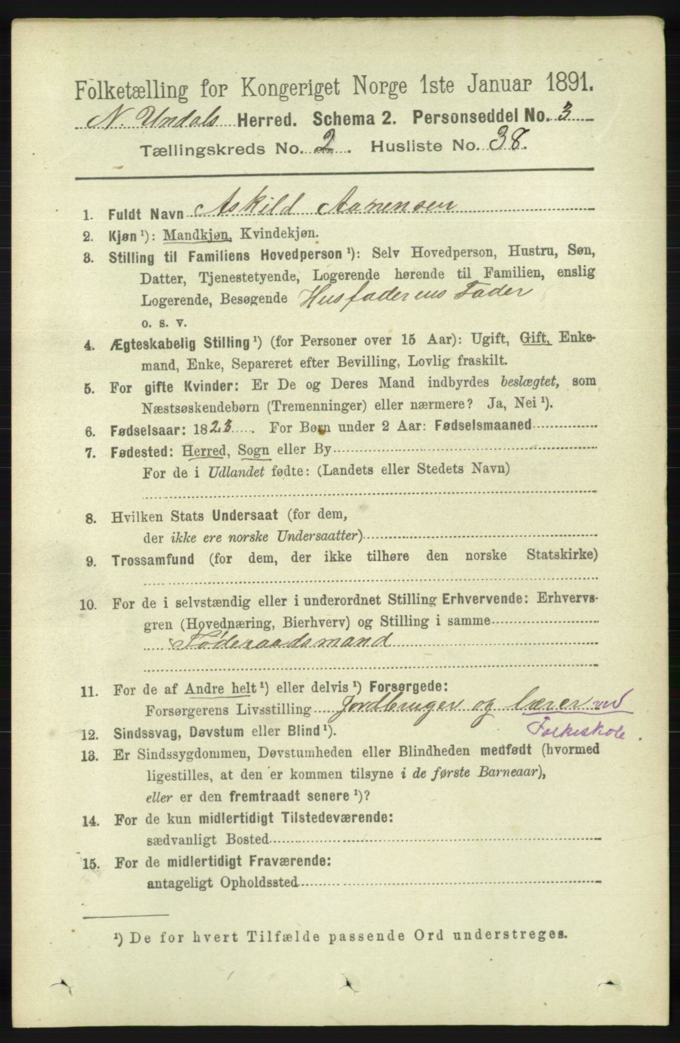 RA, 1891 census for 1028 Nord-Audnedal, 1891, p. 546