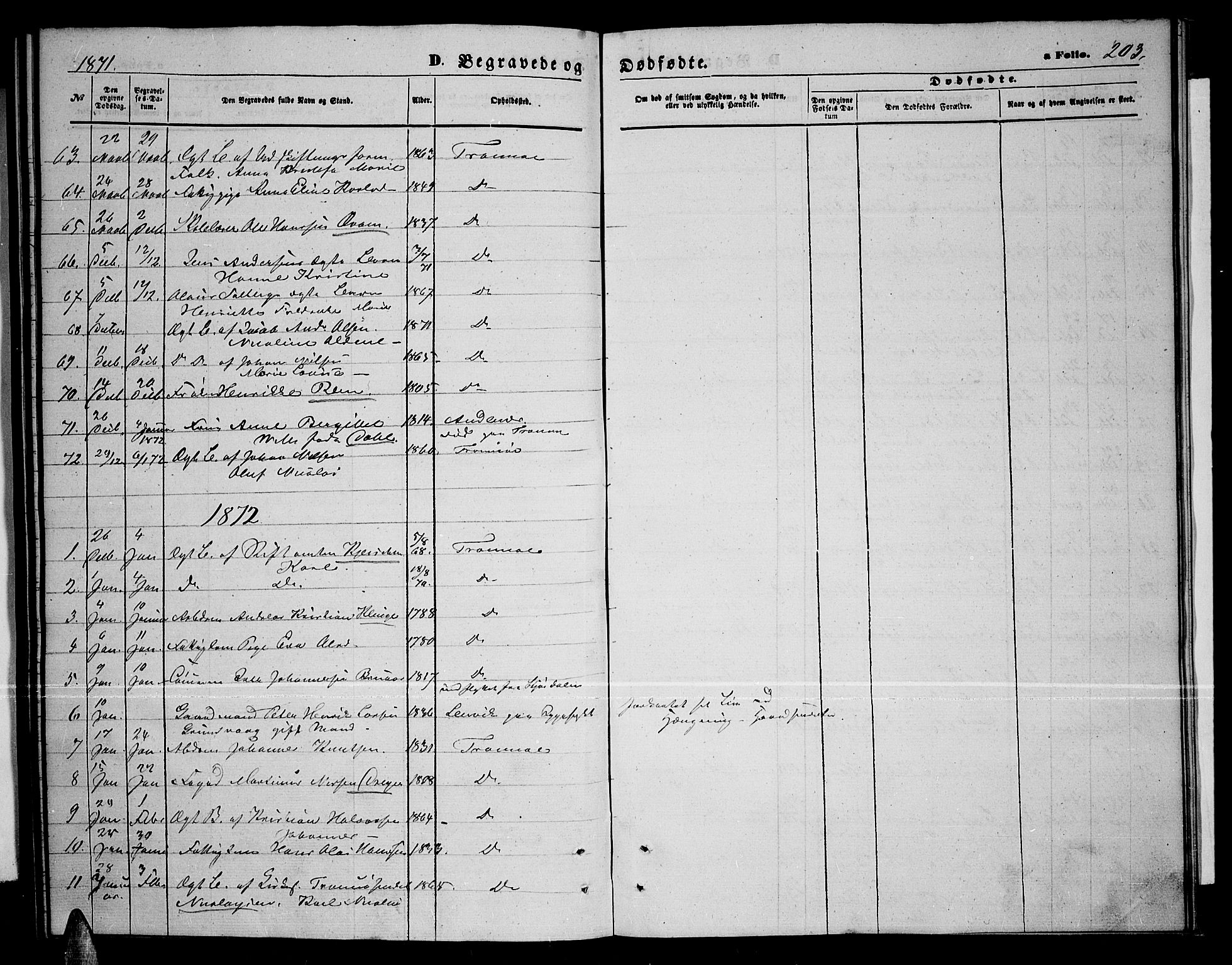 Tromsø sokneprestkontor/stiftsprosti/domprosti, SATØ/S-1343/G/Gb/L0007klokker: Parish register (copy) no. 7, 1867-1875, p. 203