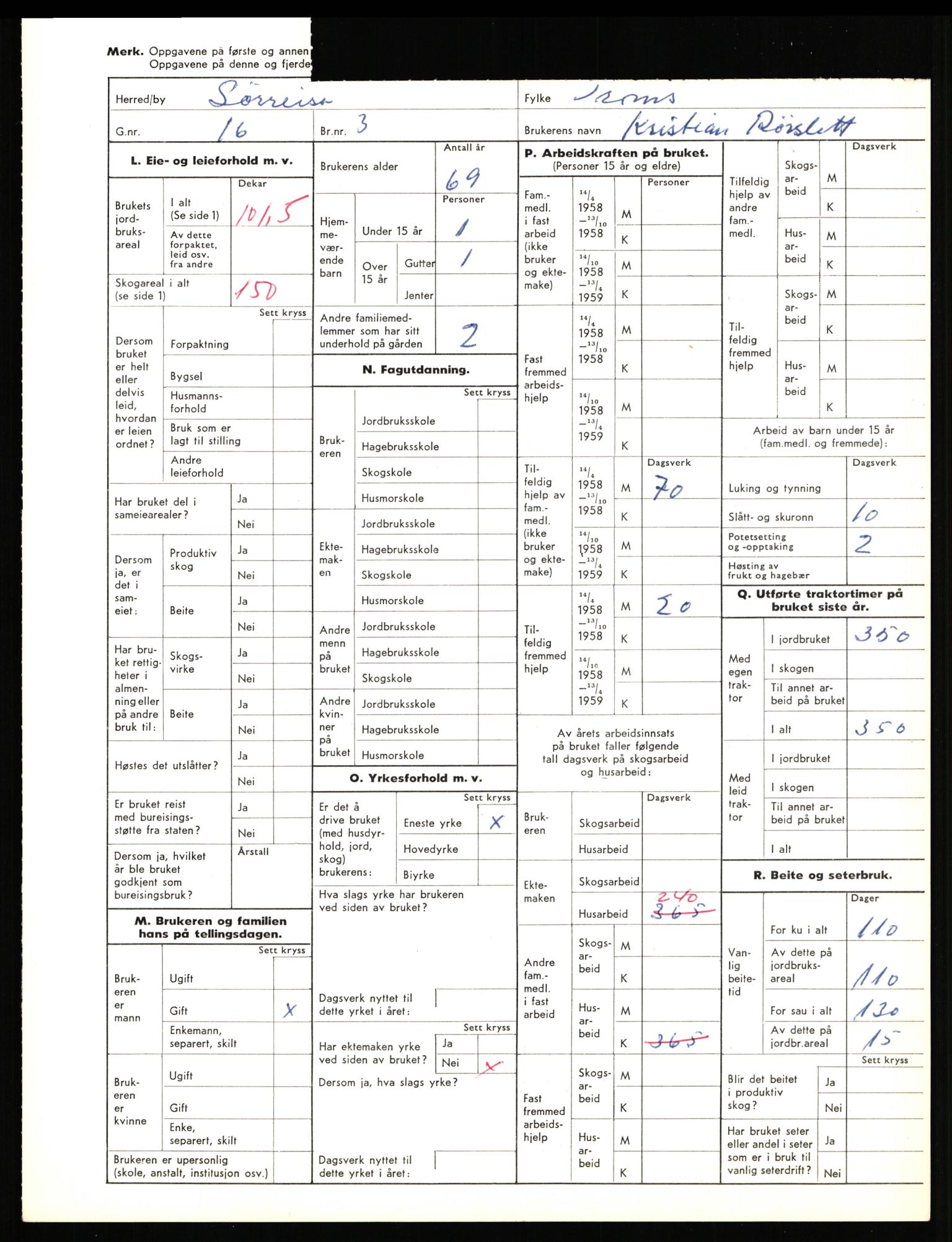 Statistisk sentralbyrå, Næringsøkonomiske emner, Jordbruk, skogbruk, jakt, fiske og fangst, AV/RA-S-2234/G/Gd/L0656: Troms: 1924 Målselv (kl. 0-3) og 1925 Sørreisa, 1959, p. 2145