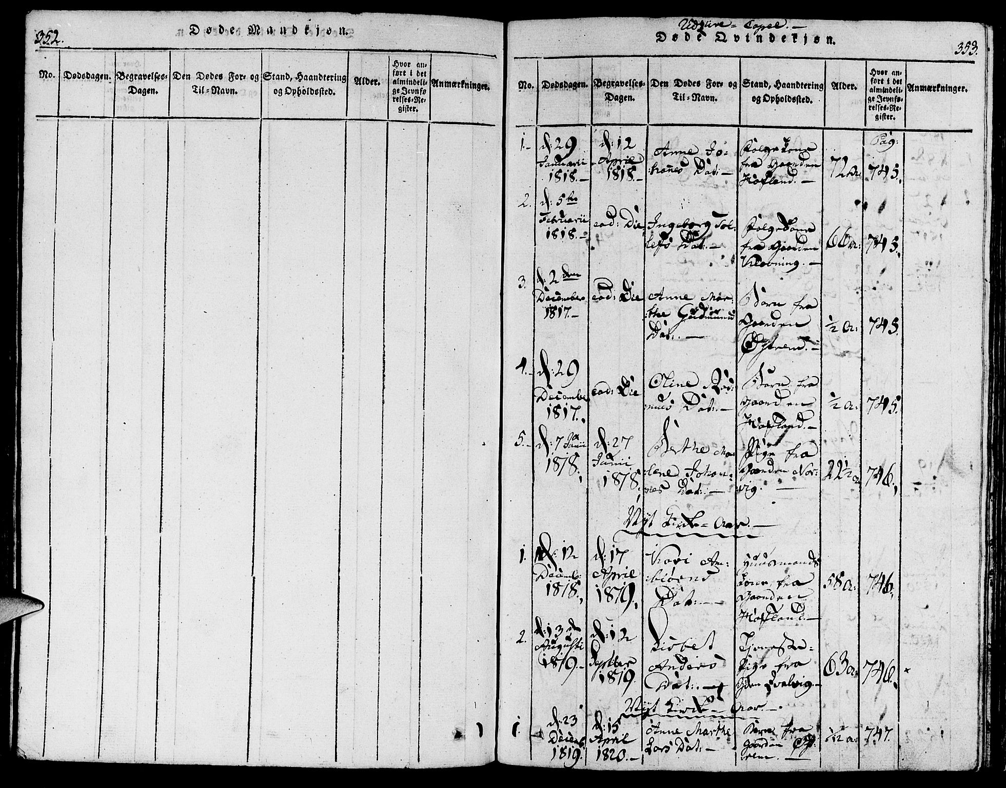 Torvastad sokneprestkontor, SAST/A -101857/H/Ha/Haa/L0003: Parish register (official) no. A 3 /2, 1817-1837, p. 352-353