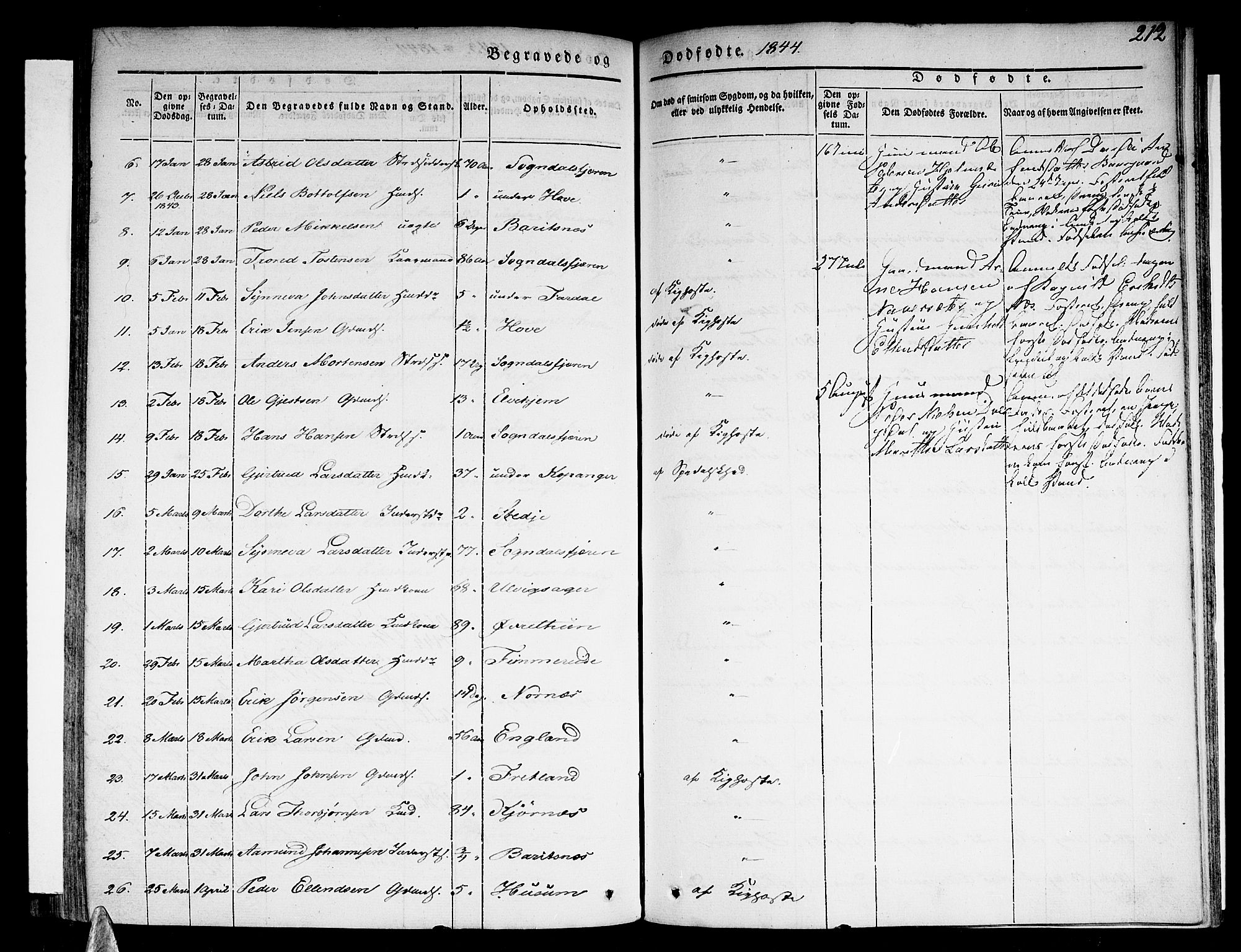 Sogndal sokneprestembete, AV/SAB-A-81301/H/Haa/Haaa/L0011: Parish register (official) no. A 11, 1839-1847, p. 212