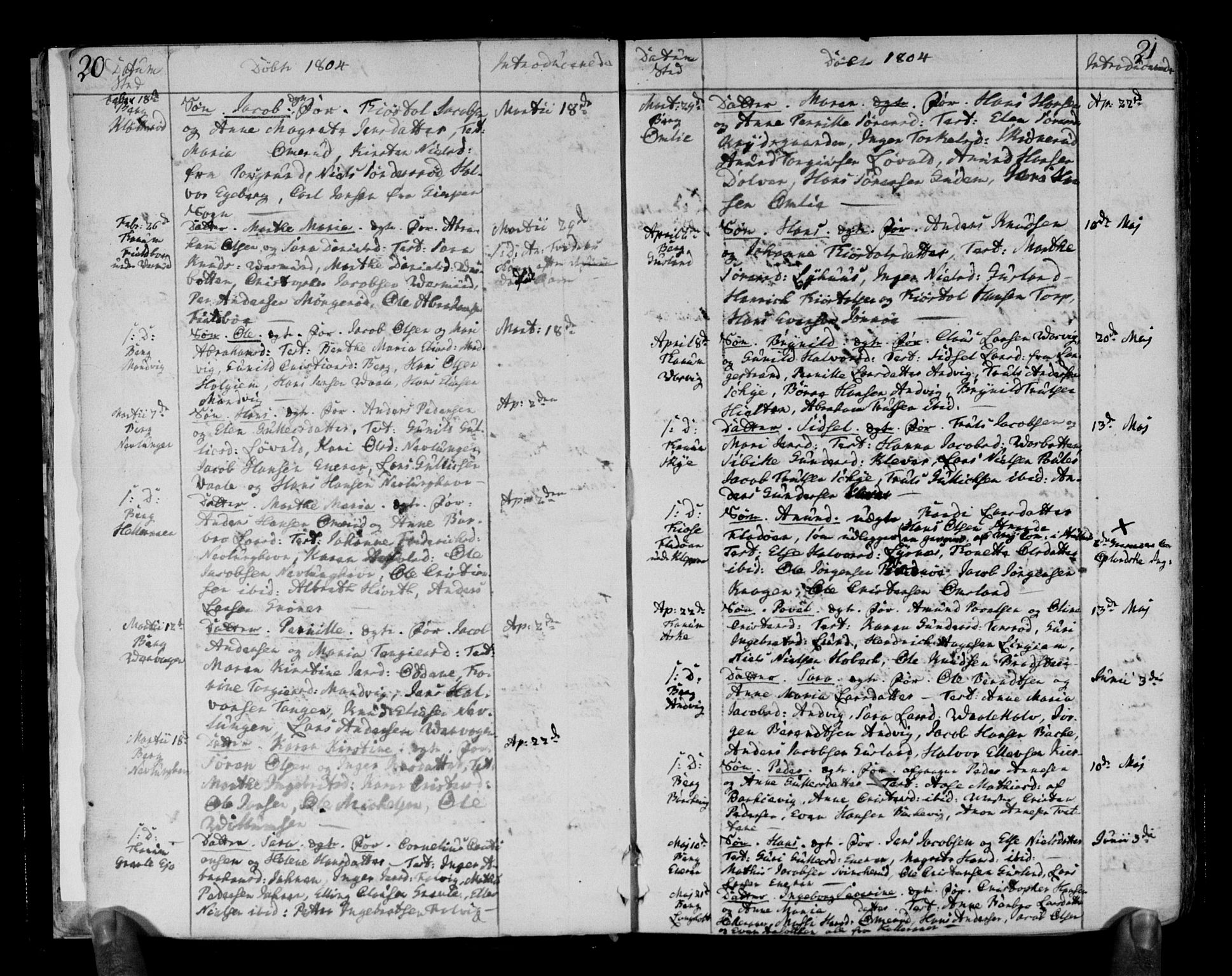 Brunlanes kirkebøker, AV/SAKO-A-342/F/Fa/L0002: Parish register (official) no. I 2, 1802-1834, p. 20-21