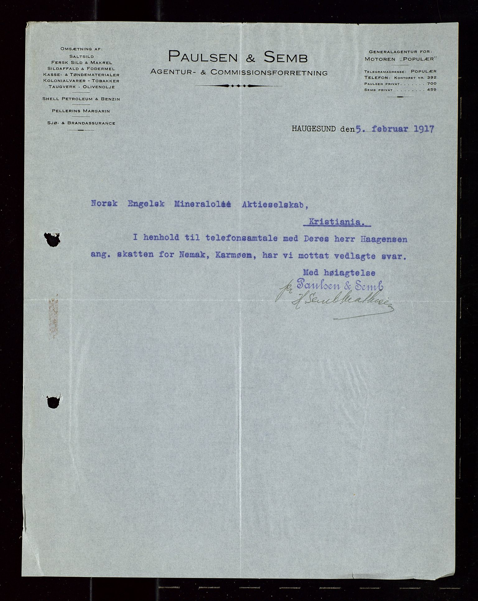 Pa 1521 - A/S Norske Shell, AV/SAST-A-101915/E/Ea/Eaa/L0020: Sjefskorrespondanse, 1917, p. 147