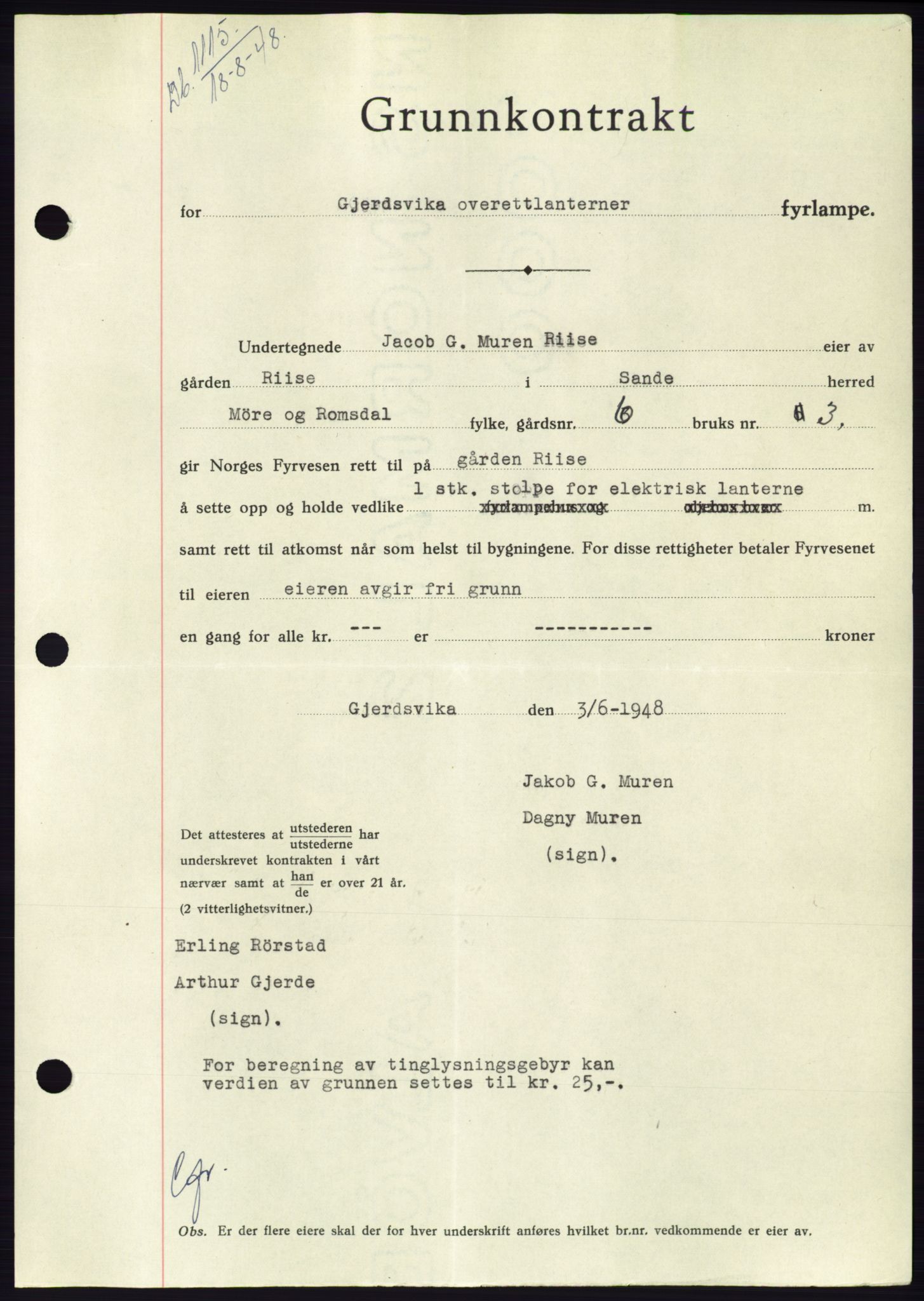 Søre Sunnmøre sorenskriveri, AV/SAT-A-4122/1/2/2C/L0082: Mortgage book no. 8A, 1948-1948, Diary no: : 1115/1948