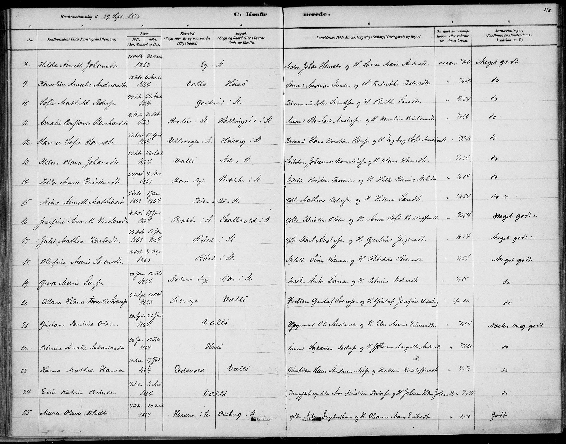 Sem kirkebøker, AV/SAKO-A-5/F/Fb/L0004: Parish register (official) no. II 4, 1878-1891, p. 158