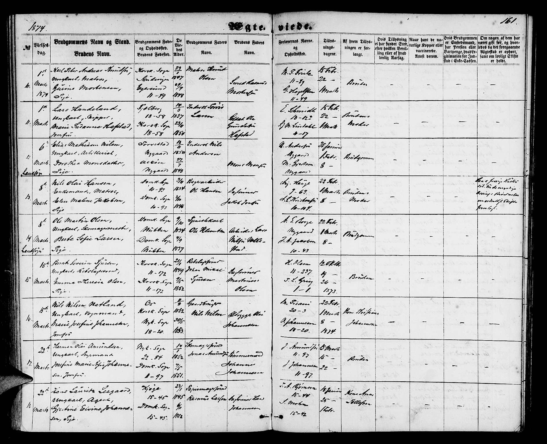 Domkirken sokneprestembete, AV/SAB-A-74801/H/Hab/L0030: Parish register (copy) no. D 2, 1857-1876, p. 161