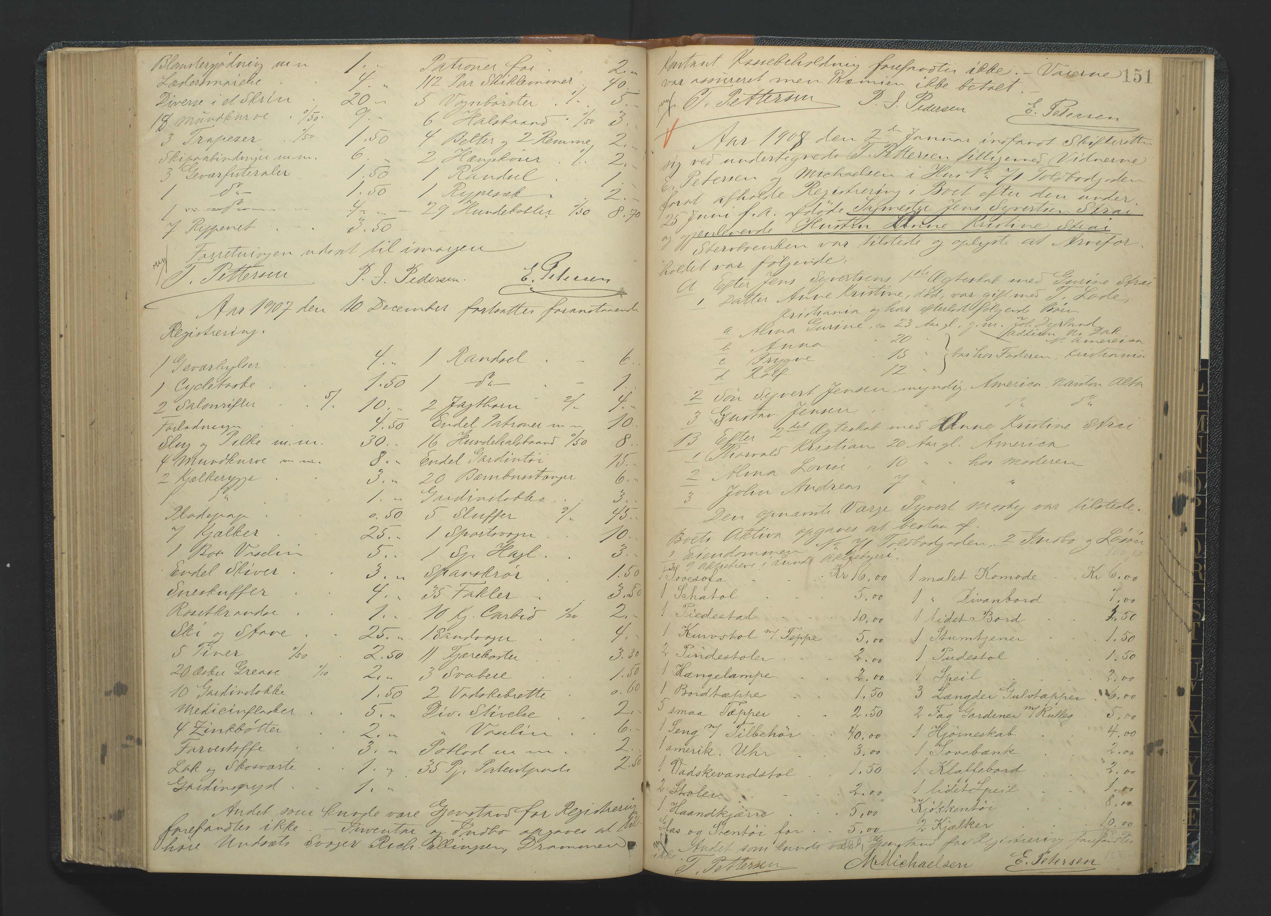 Kristiansand byrett, AV/SAK-1223-0001/H/Hc/L0035: Skifteregistreringsprotokoll nr. 7, med register, 1903-1914, p. 151