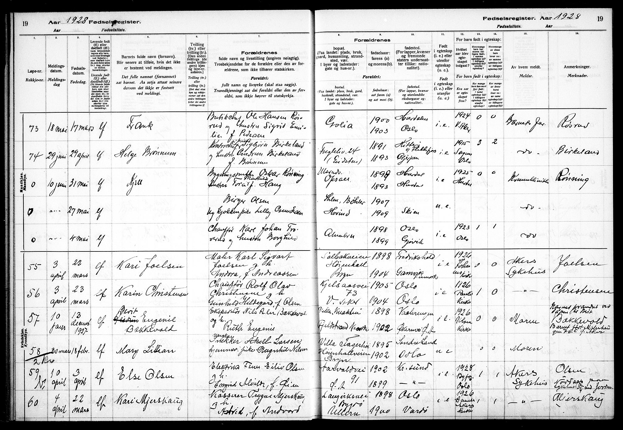 Østre Aker prestekontor Kirkebøker, AV/SAO-A-10840/J/Ja/L0003: Birth register no. I 3, 1927-1934, p. 19