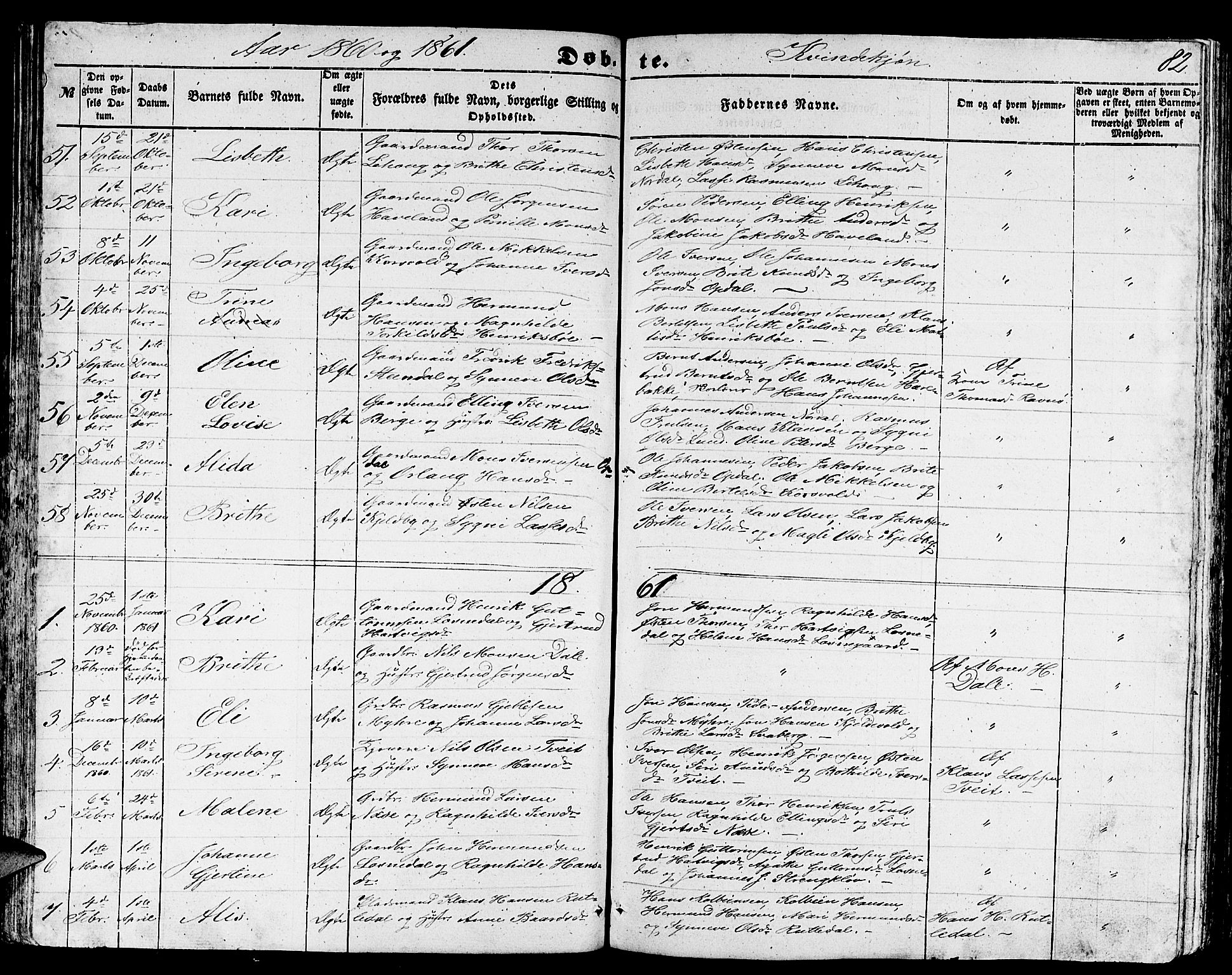 Gulen sokneprestembete, AV/SAB-A-80201/H/Hab/Habb/L0001: Parish register (copy) no. B 1, 1854-1866, p. 82