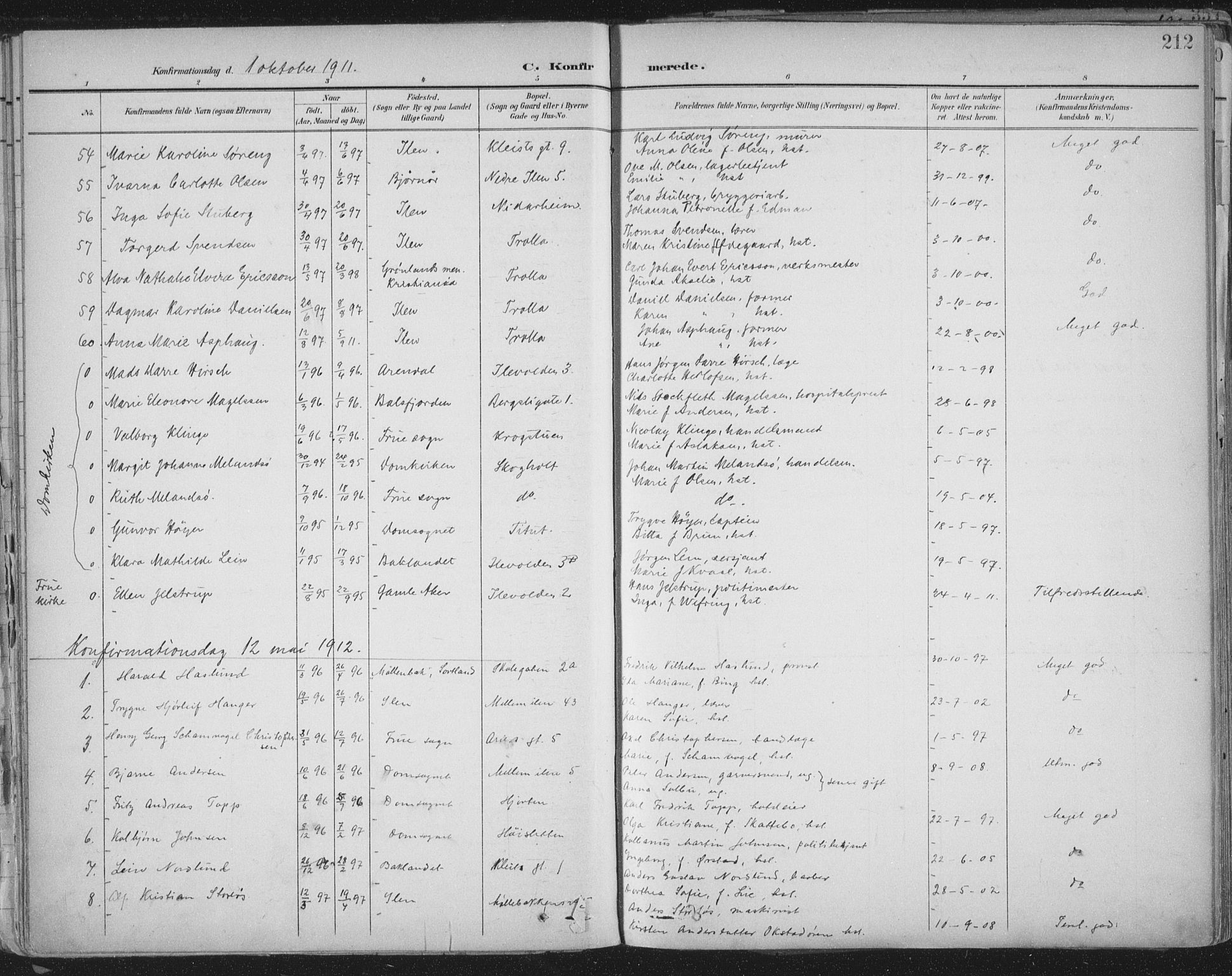 Ministerialprotokoller, klokkerbøker og fødselsregistre - Sør-Trøndelag, SAT/A-1456/603/L0167: Parish register (official) no. 603A06, 1896-1932, p. 212