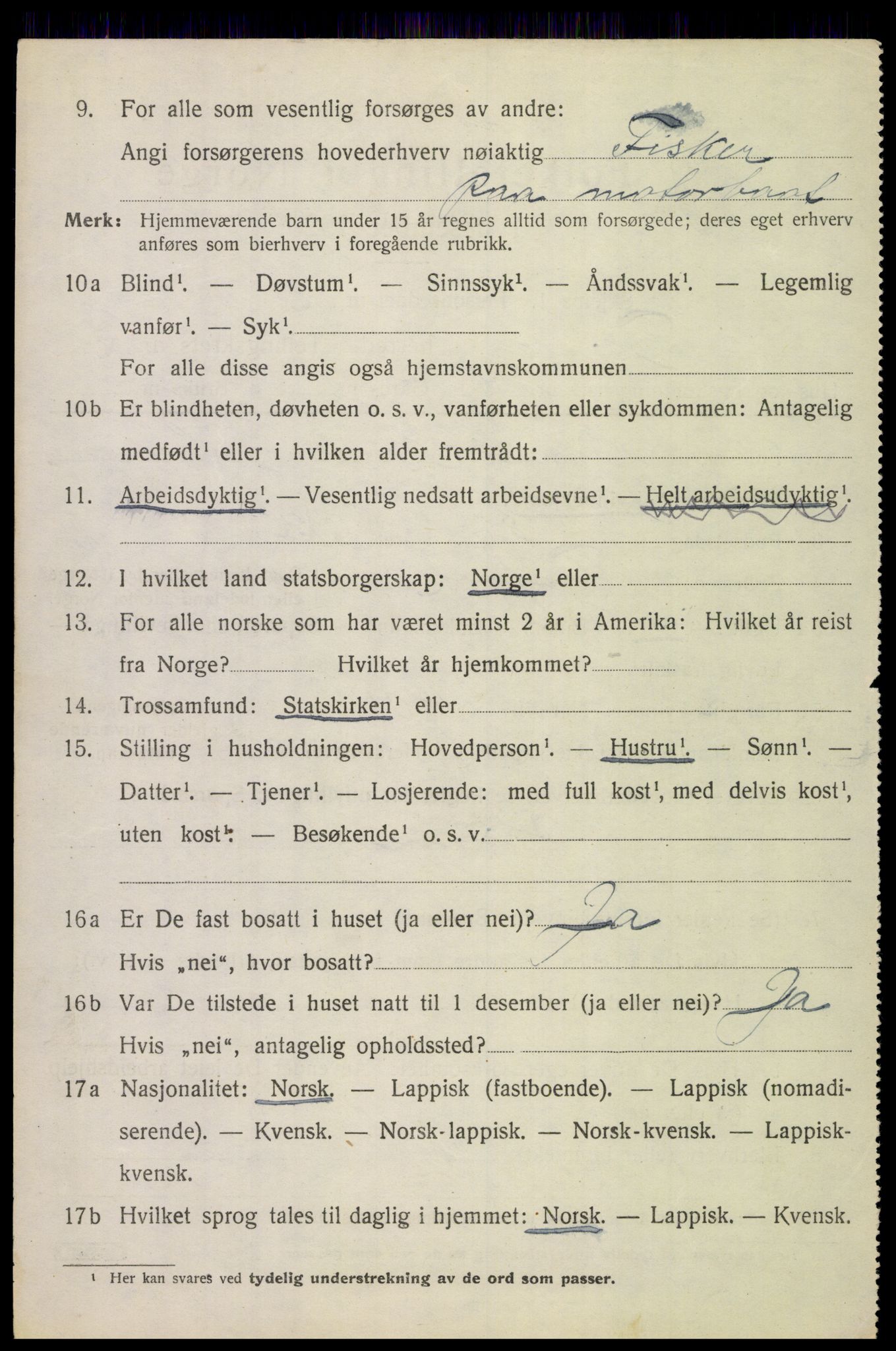 SAT, 1920 census for Tysfjord, 1920, p. 1230