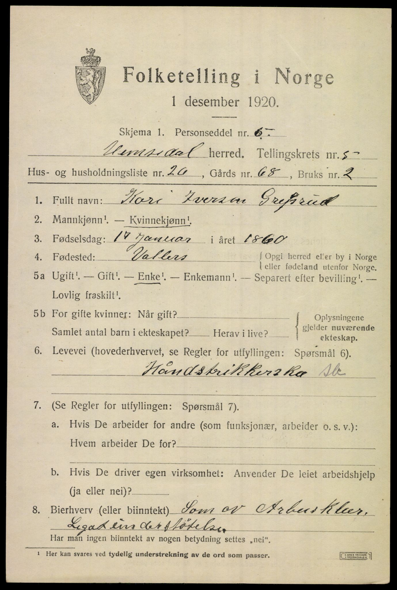 SAKO, 1920 census for Hemsedal, 1920, p. 2348