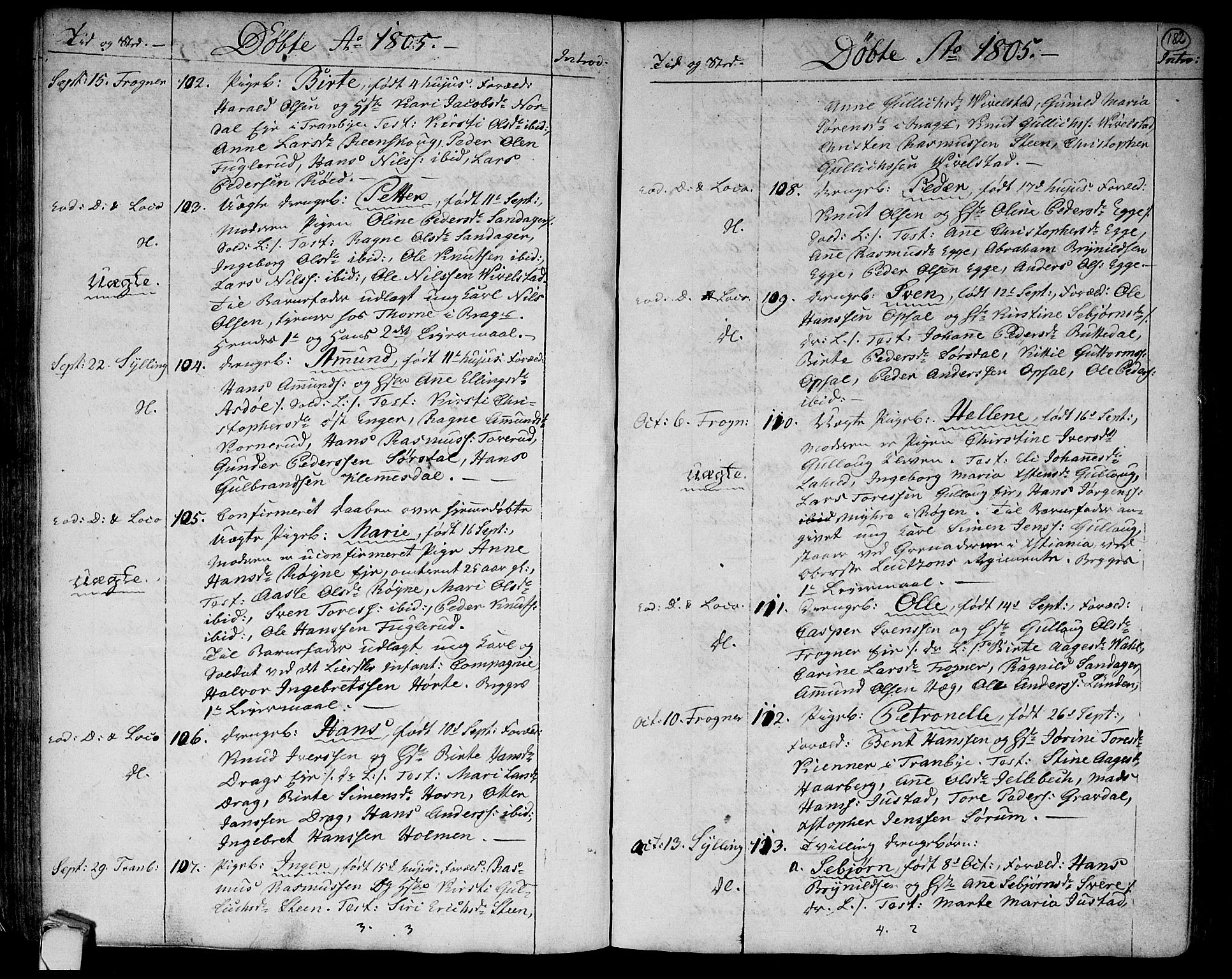 Lier kirkebøker, SAKO/A-230/F/Fa/L0007: Parish register (official) no. I 7, 1794-1813, p. 182