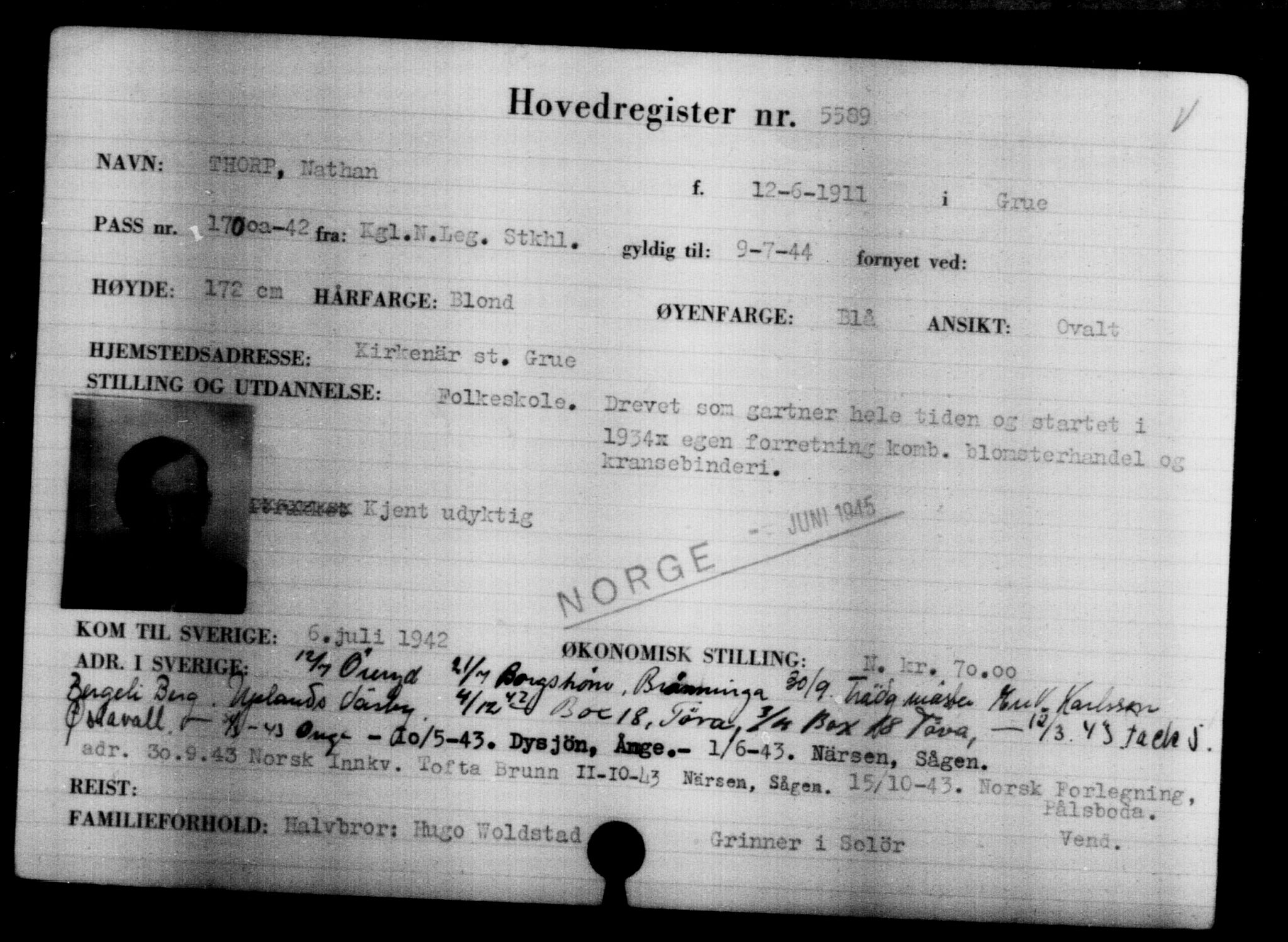 Utenriksstasjonene, Legasjonen i Stockholm, Flyktningkontoret, AV/RA-S-6753/V/Va/L0004: Kjesäterkartoteket, flyktninger med registreringsnr. 3496-6610, 1940-1945, p. 2426