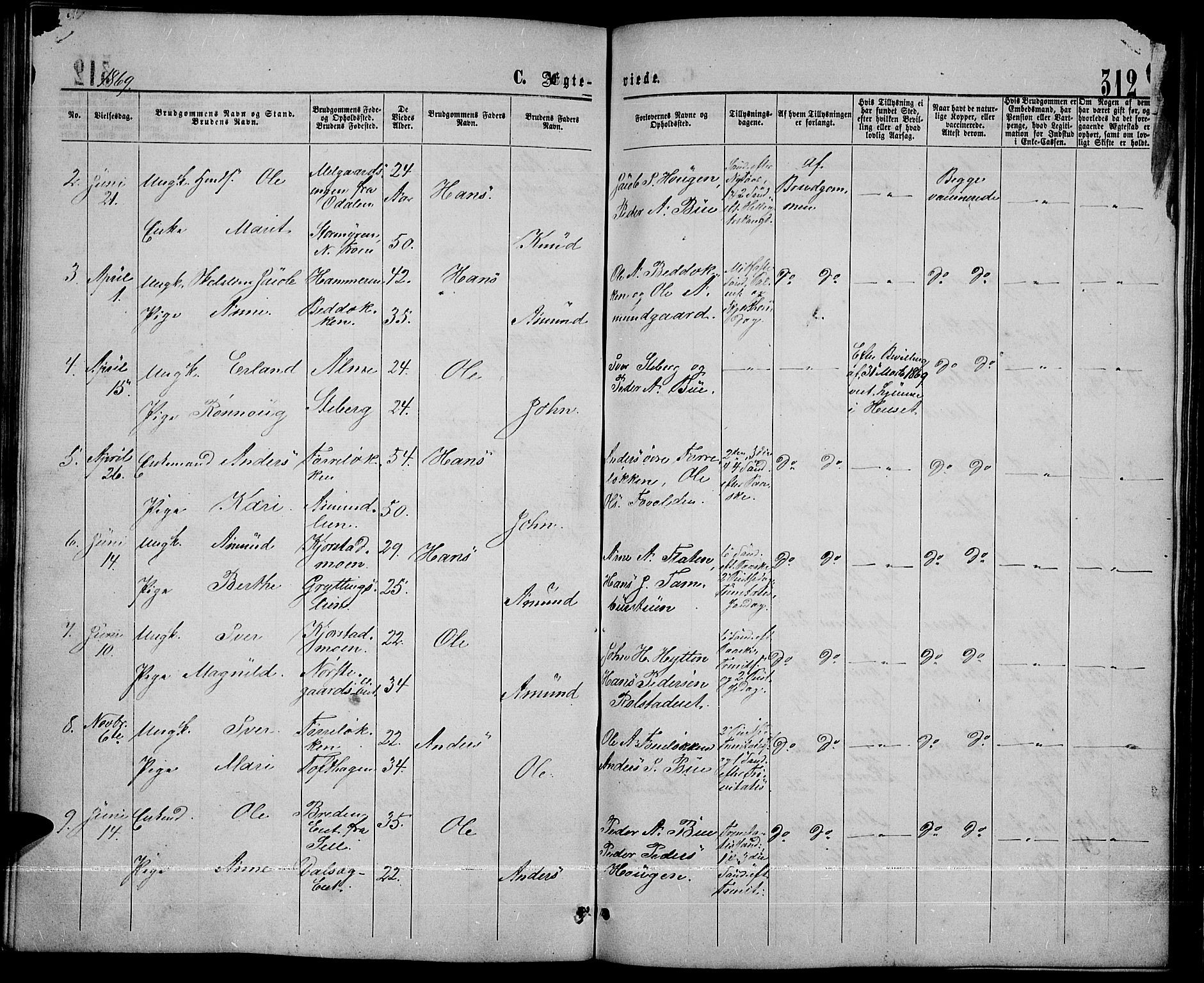 Sør-Fron prestekontor, SAH/PREST-010/H/Ha/Hab/L0002: Parish register (copy) no. 2, 1864-1883, p. 312