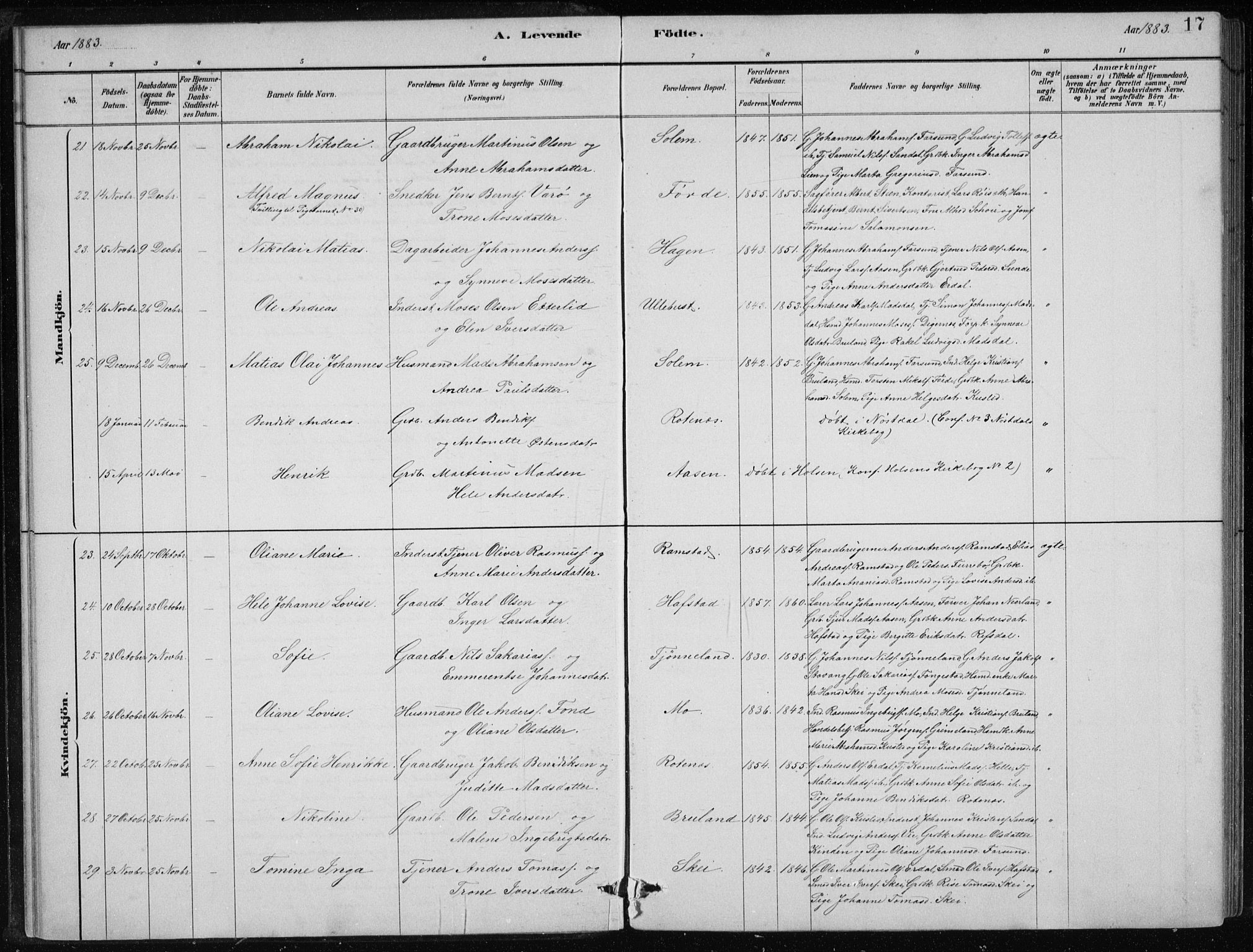 Førde sokneprestembete, AV/SAB-A-79901/H/Hab/Haba/L0002: Parish register (copy) no. A 2, 1881-1898, p. 17