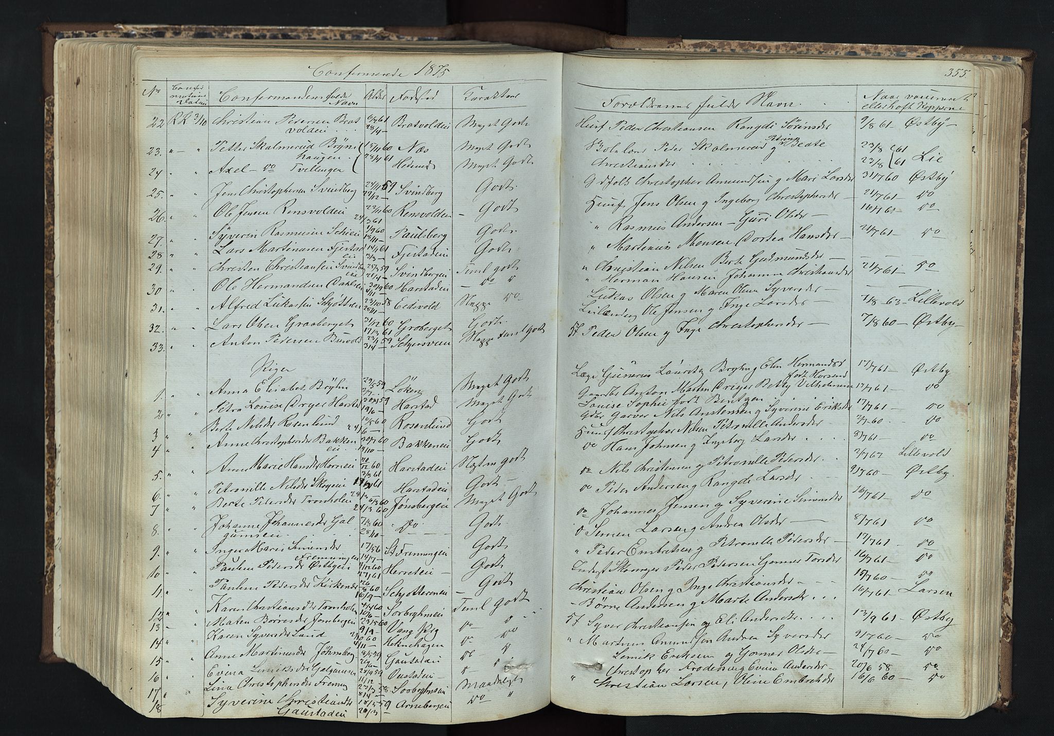 Romedal prestekontor, SAH/PREST-004/L/L0011: Parish register (copy) no. 11, 1867-1895, p. 355