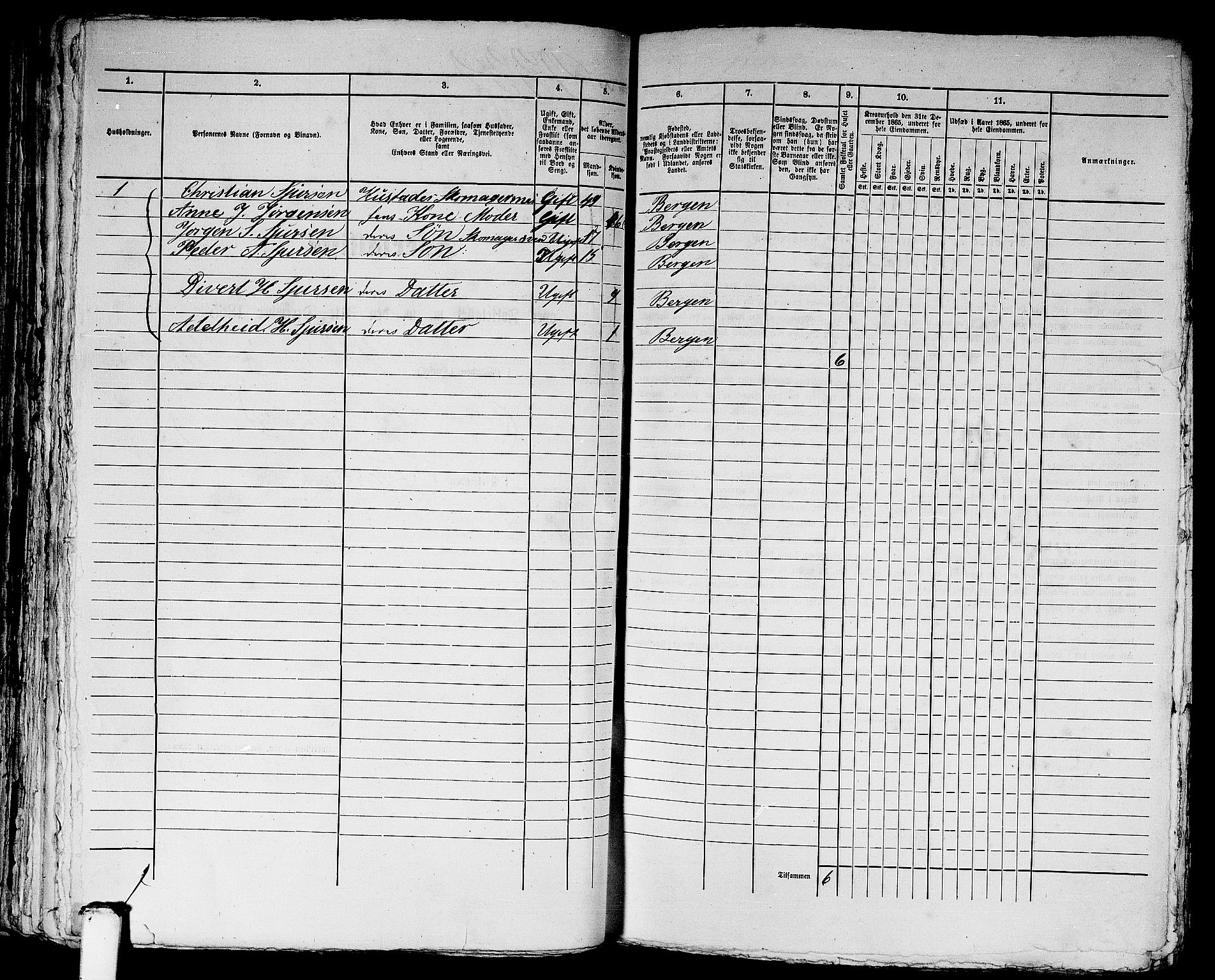 RA, 1865 census for Bergen, 1865, p. 4768