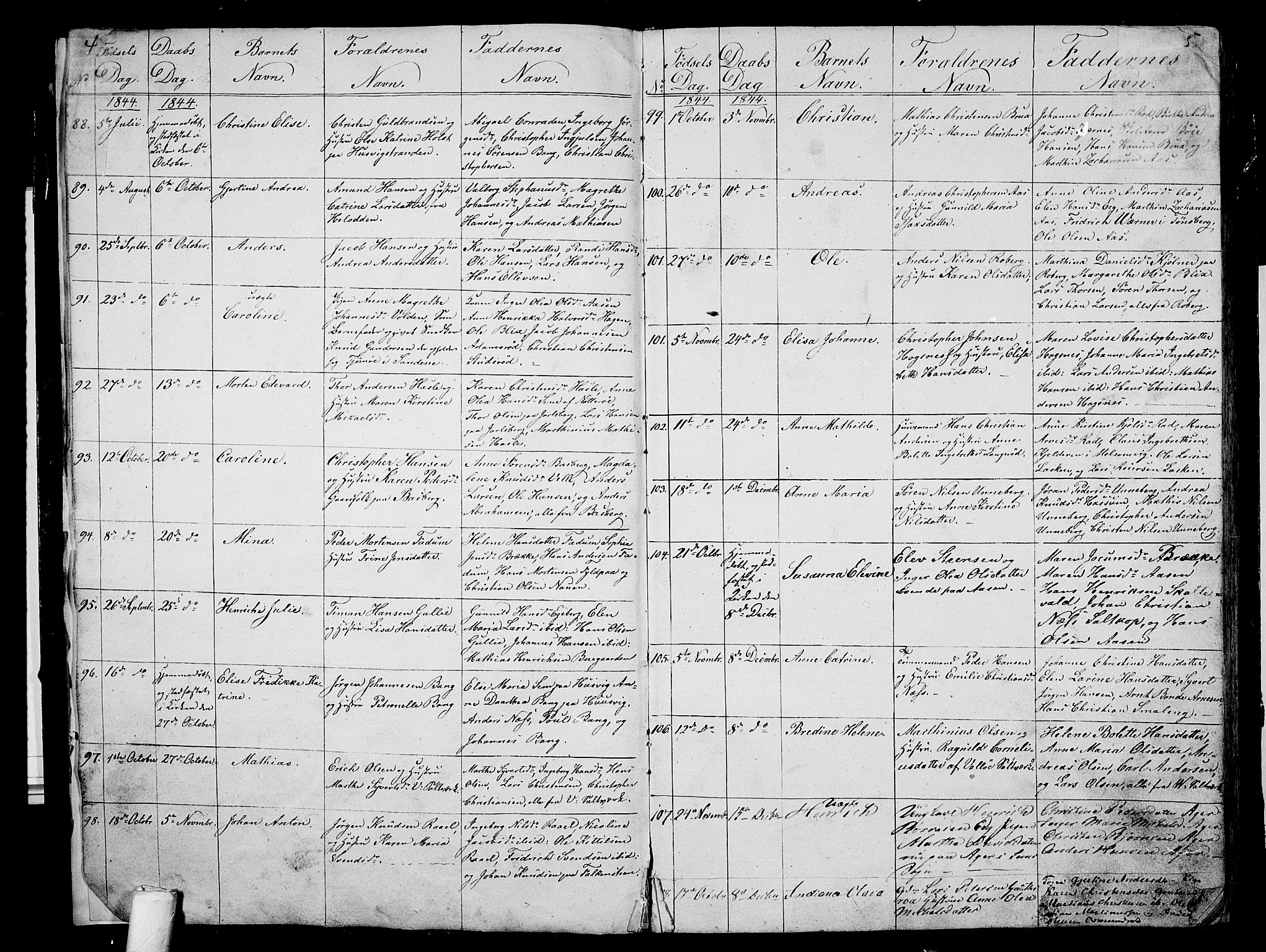 Sem kirkebøker, AV/SAKO-A-5/G/Ga/L0003: Parish register (copy) no. I 3, 1844-1855, p. 4-5