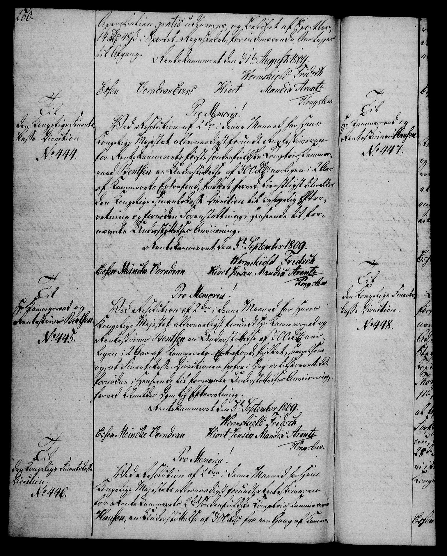 Rentekammeret, Kammerkanselliet, AV/RA-EA-3111/G/Gg/Gga/L0019: Norsk ekspedisjonsprotokoll med register (merket RK 53.19), 1807-1810, p. 250