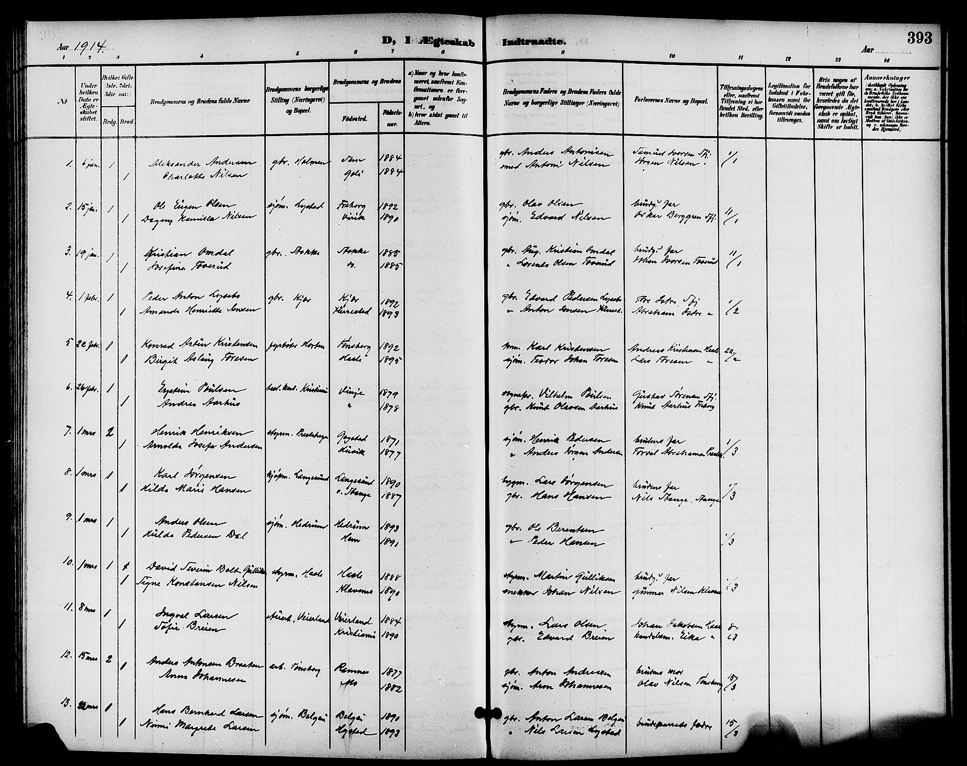 Sandar kirkebøker, SAKO/A-243/G/Ga/L0002: Parish register (copy) no. 2, 1900-1915, p. 393