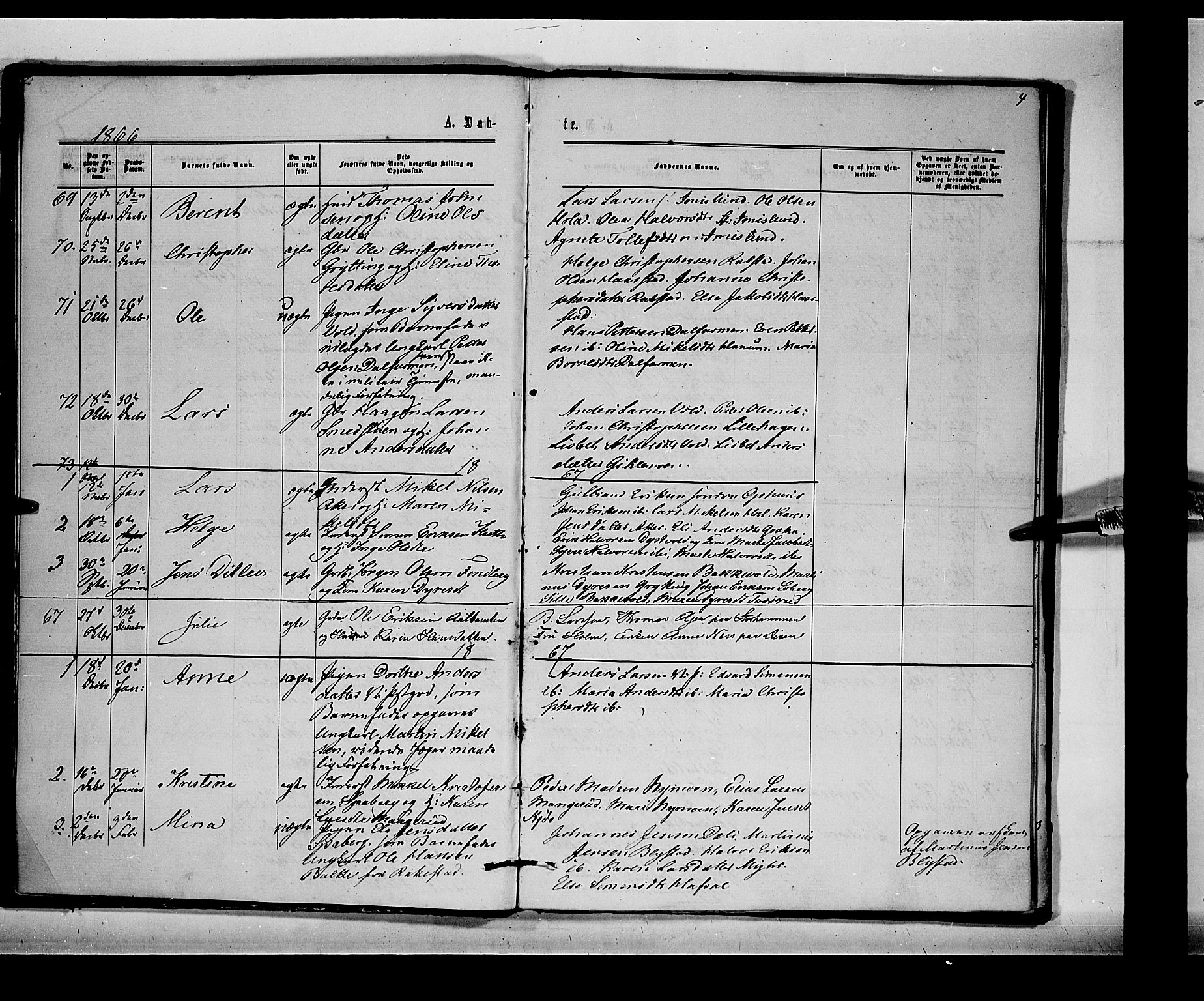 Vang prestekontor, Hedmark, SAH/PREST-008/H/Ha/Haa/L0014: Parish register (official) no. 14, 1866-1870, p. 4