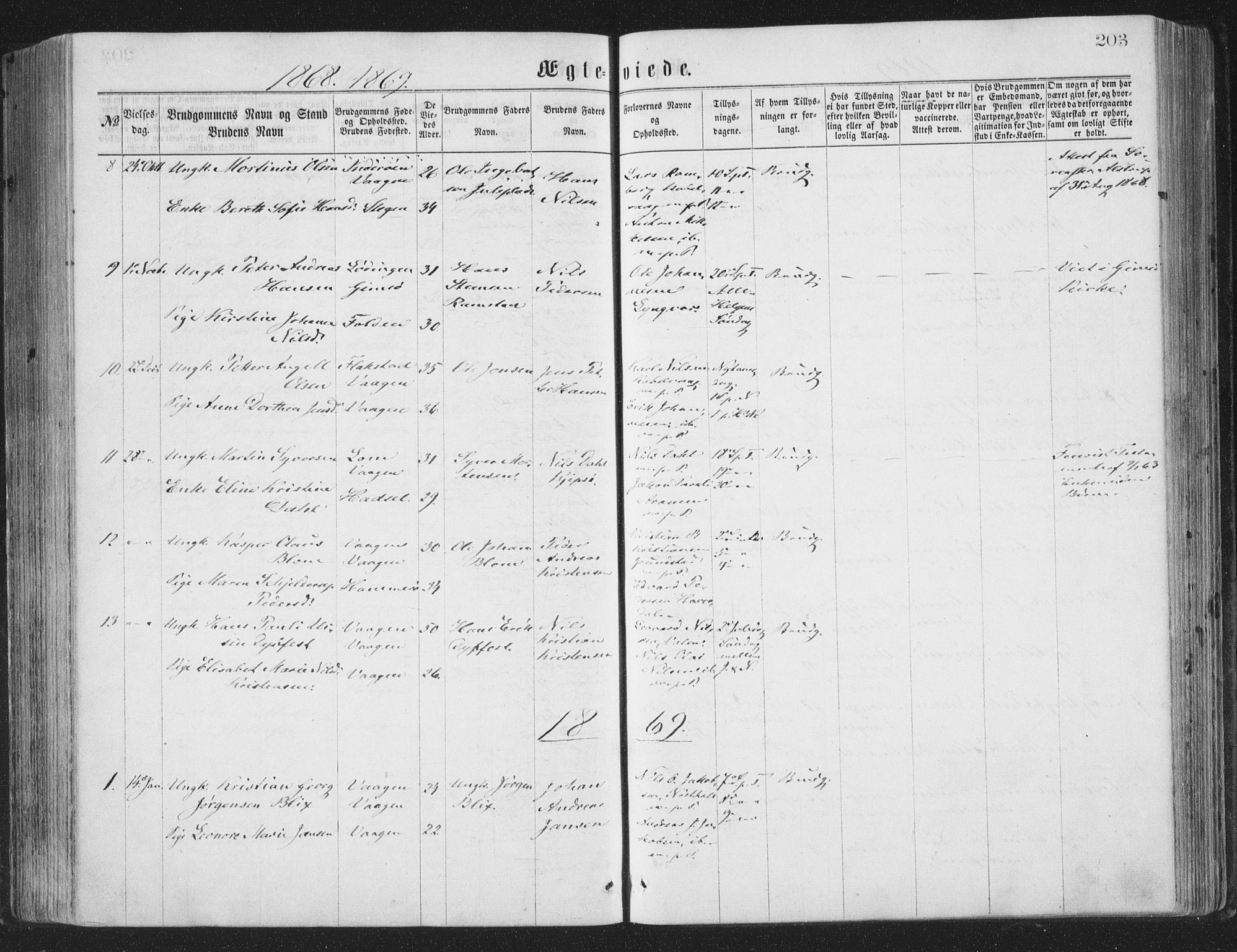 Ministerialprotokoller, klokkerbøker og fødselsregistre - Nordland, AV/SAT-A-1459/874/L1057: Parish register (official) no. 874A01, 1866-1877, p. 203