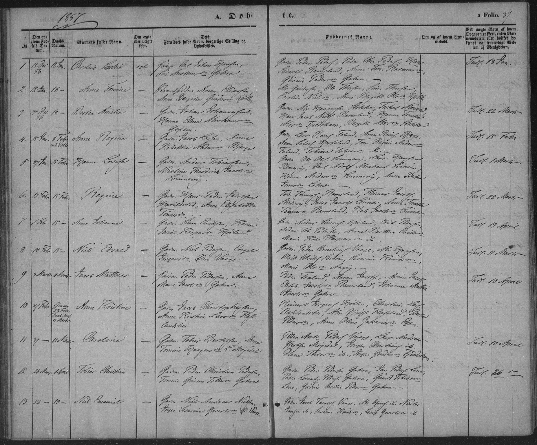 Sør-Audnedal sokneprestkontor, AV/SAK-1111-0039/F/Fa/Faa/L0002: Parish register (official) no. A 2, 1848-1867, p. 37