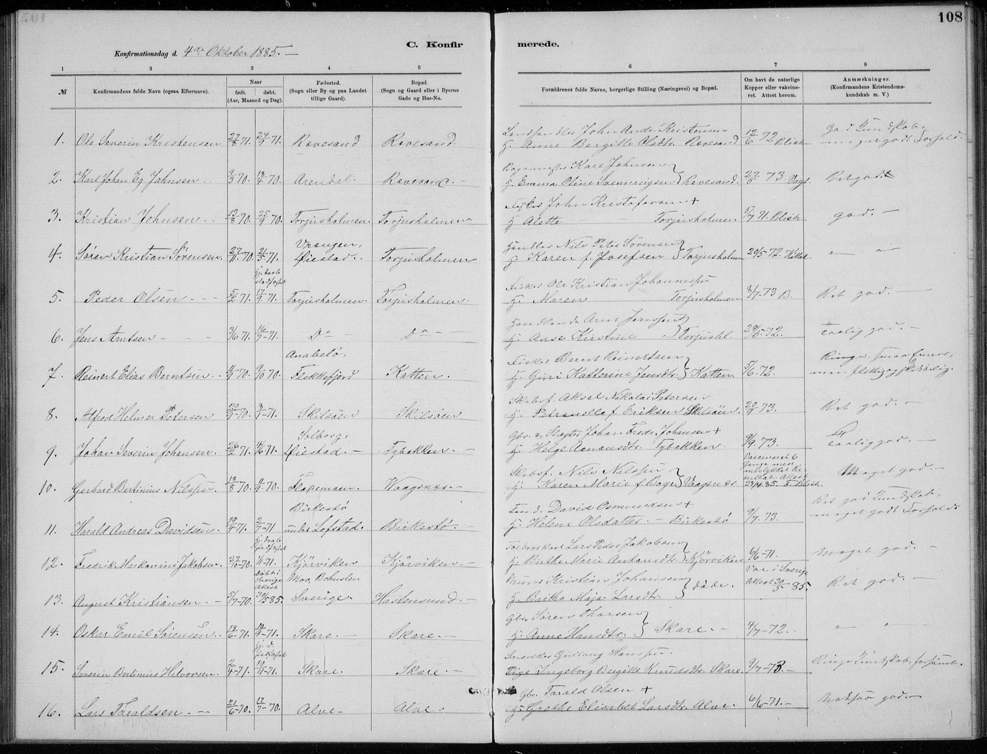 Tromøy sokneprestkontor, AV/SAK-1111-0041/F/Fb/L0005: Parish register (copy) no. B 5, 1877-1891, p. 108