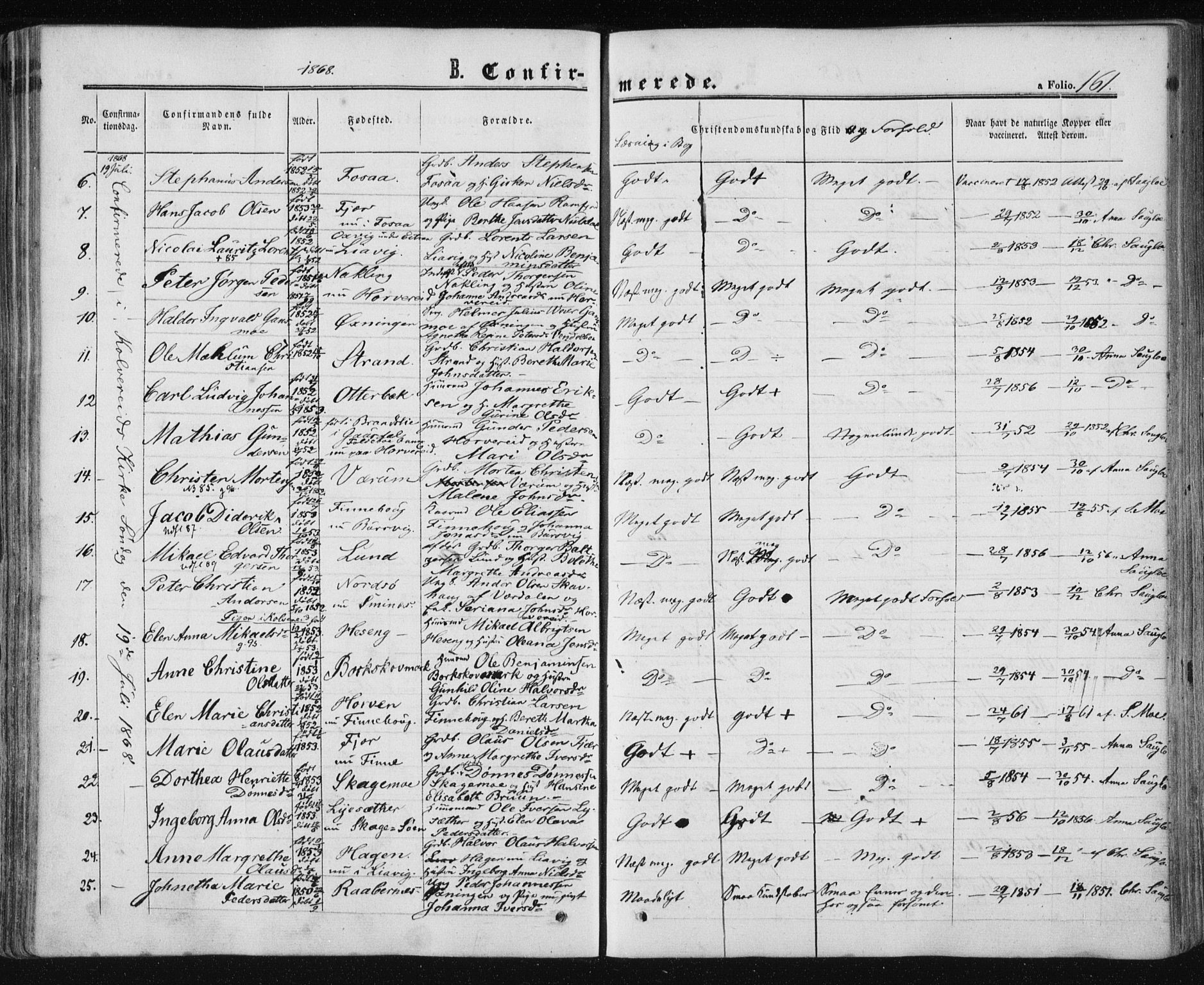 Ministerialprotokoller, klokkerbøker og fødselsregistre - Nord-Trøndelag, SAT/A-1458/780/L0641: Parish register (official) no. 780A06, 1857-1874, p. 161