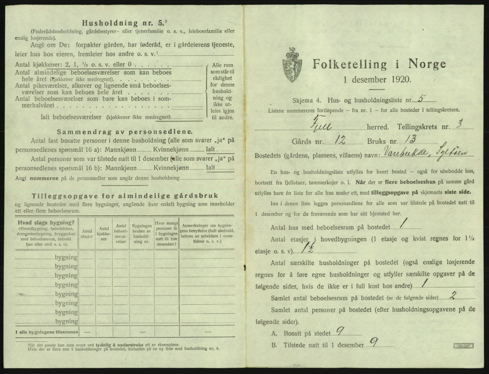 SAB, 1920 census for Fjell, 1920, p. 295