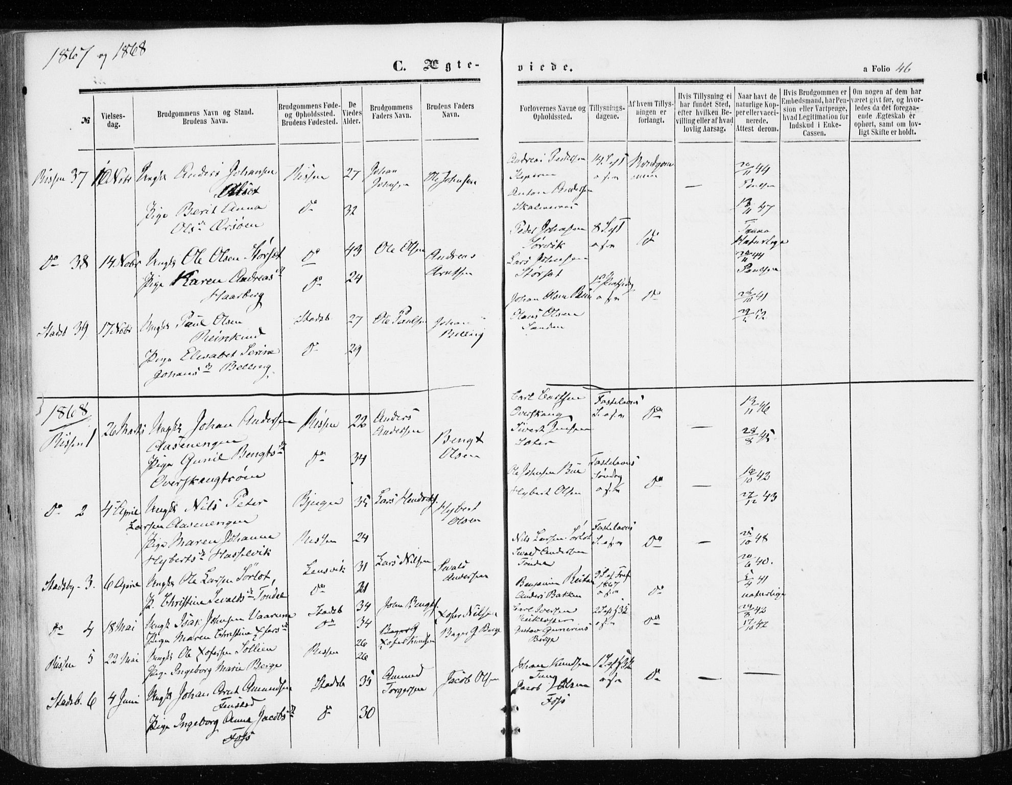 Ministerialprotokoller, klokkerbøker og fødselsregistre - Sør-Trøndelag, SAT/A-1456/646/L0612: Parish register (official) no. 646A10, 1858-1869, p. 46