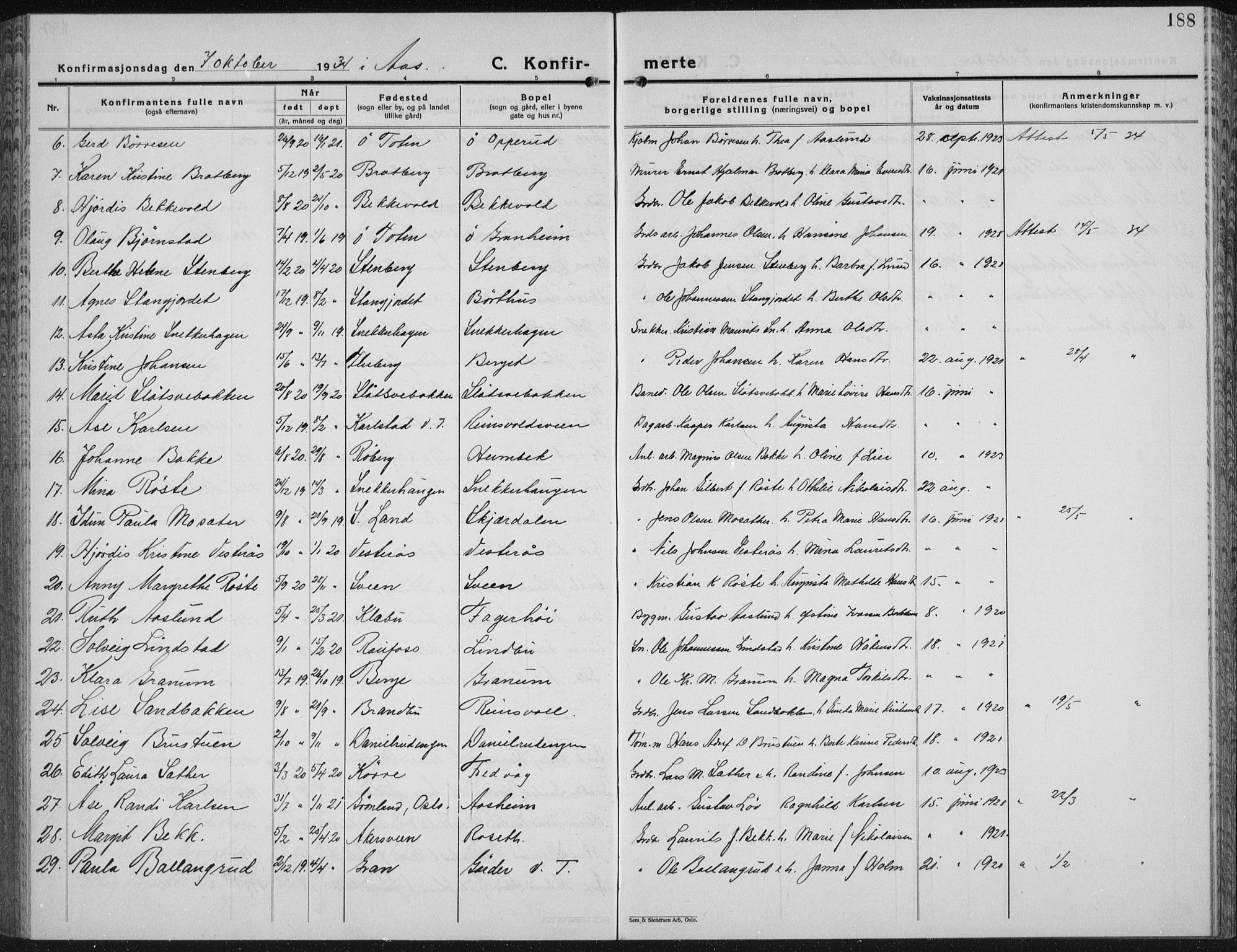 Vestre Toten prestekontor, AV/SAH-PREST-108/H/Ha/Hab/L0018: Parish register (copy) no. 18, 1928-1941, p. 188