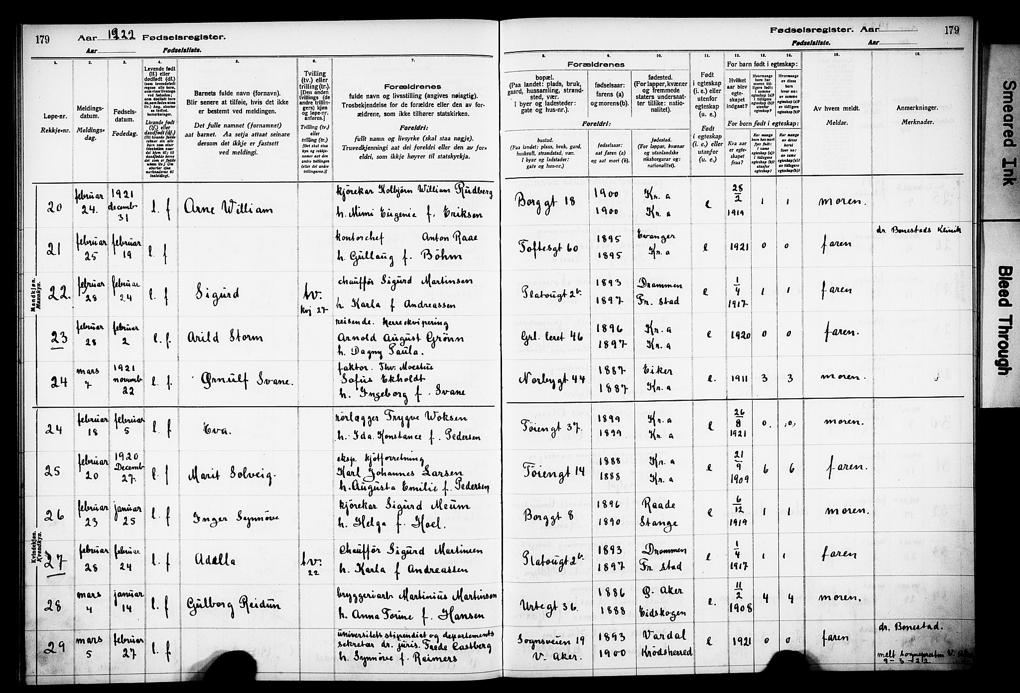 Grønland prestekontor Kirkebøker, AV/SAO-A-10848/J/Ja/L0001: Birth register no. 1, 1916-1922, p. 179