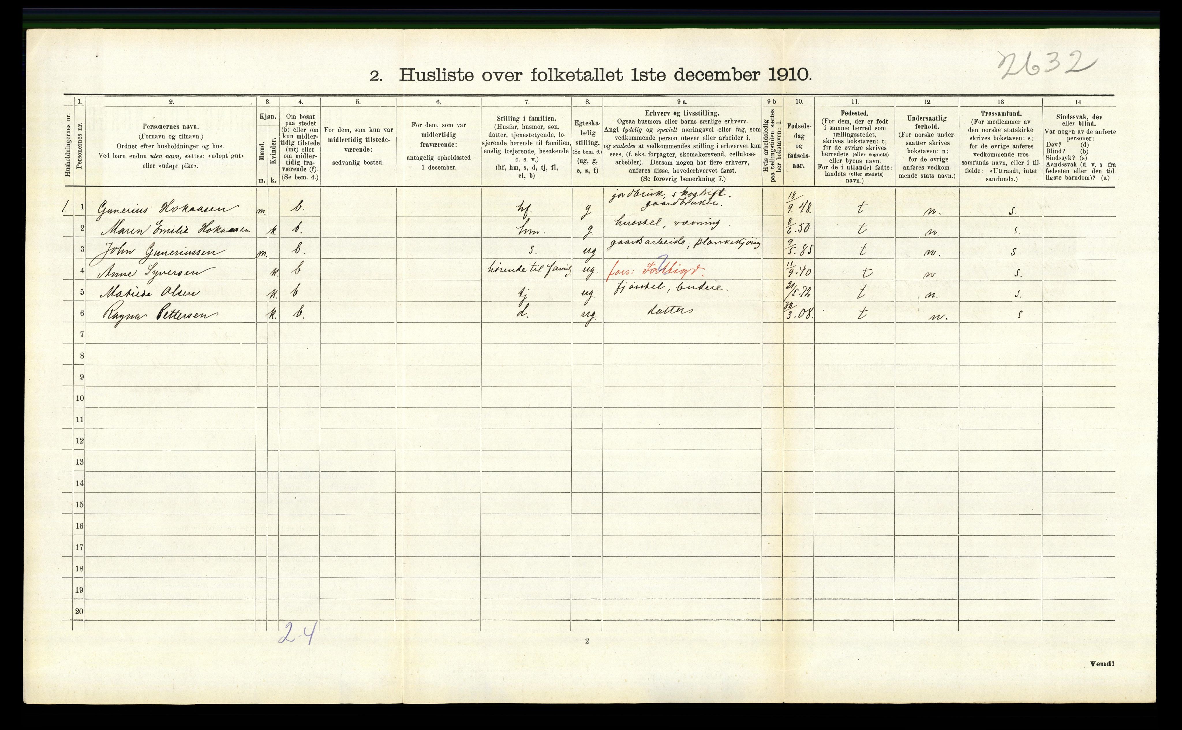 RA, 1910 census for Brandval, 1910, p. 990