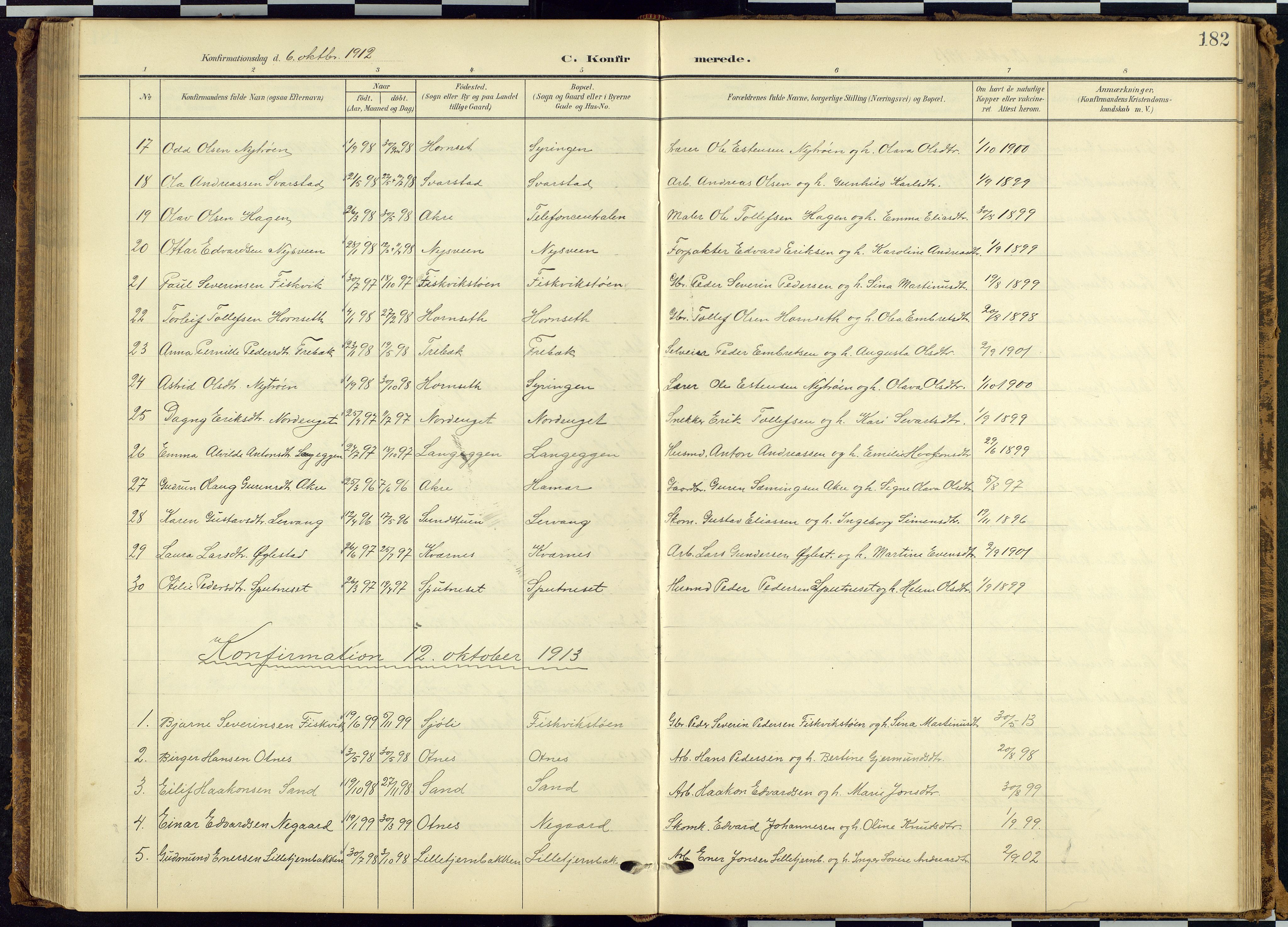 Rendalen prestekontor, SAH/PREST-054/H/Ha/Hab/L0010: Parish register (copy) no. 10, 1903-1940, p. 182