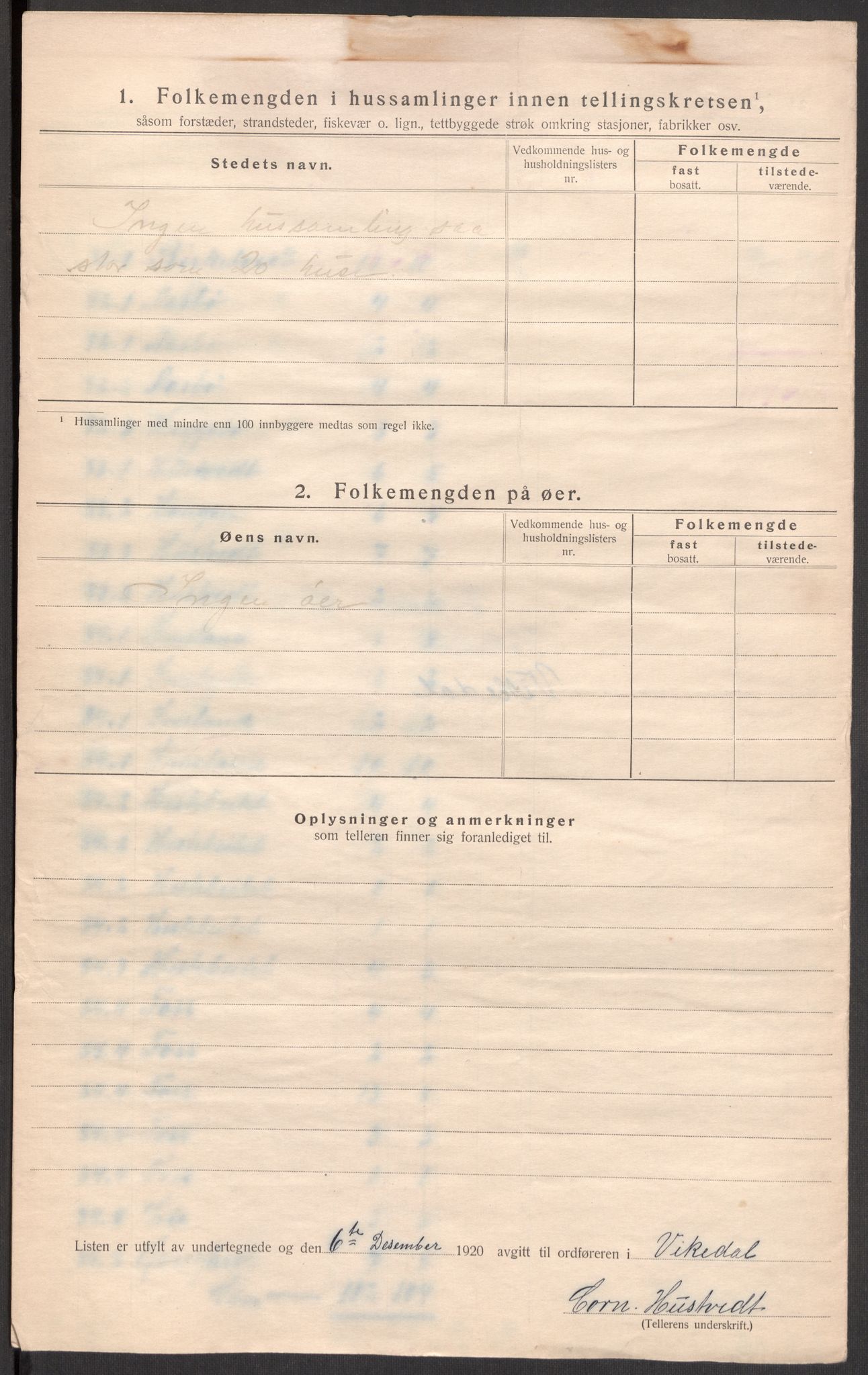 SAST, 1920 census for Vikedal, 1920, p. 53