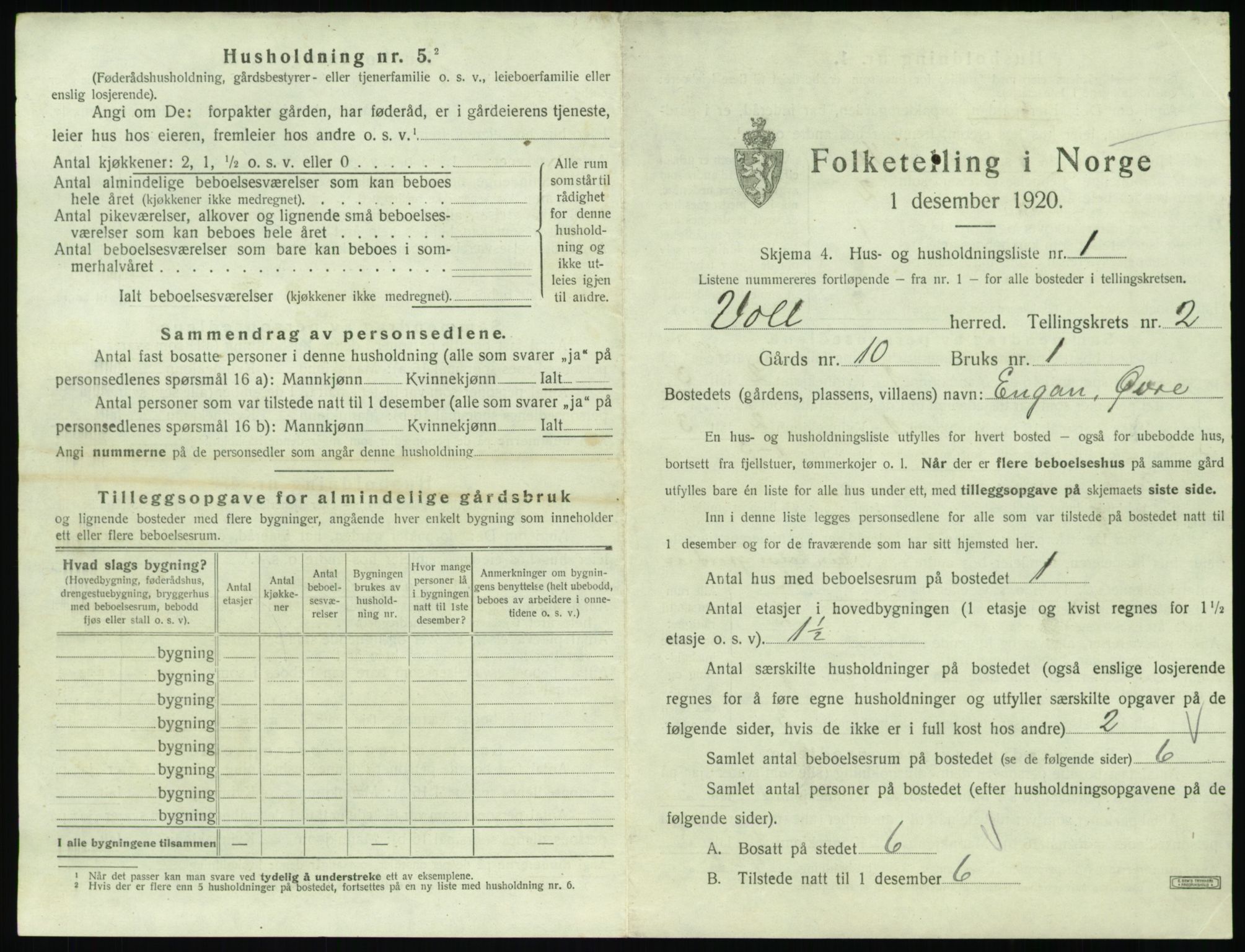 SAT, 1920 census for Voll, 1920, p. 101