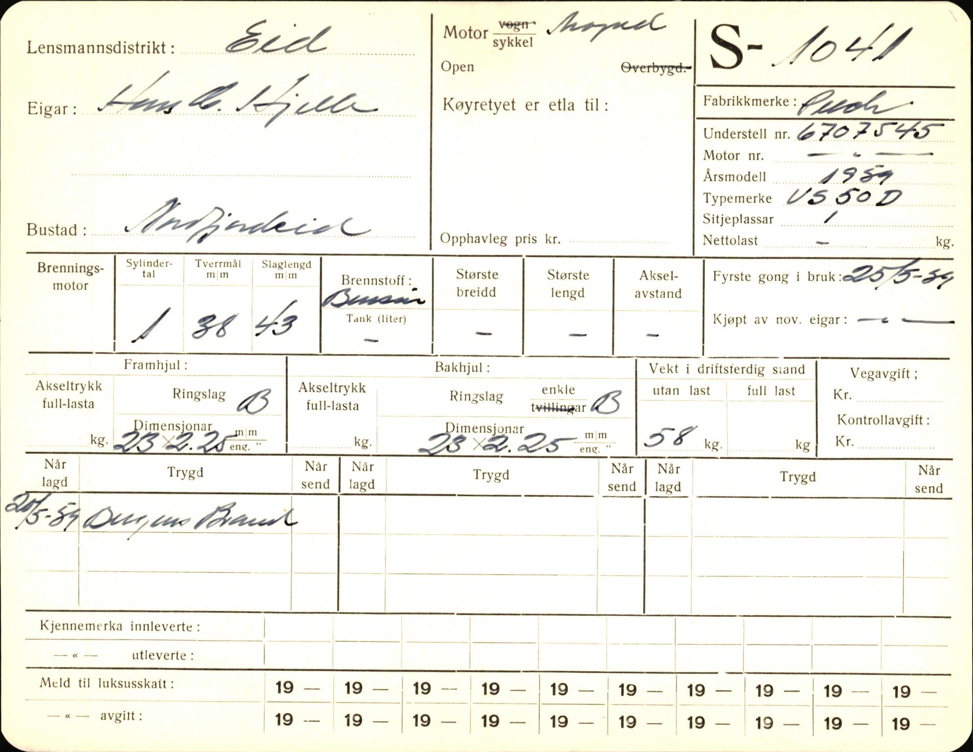 Statens vegvesen, Sogn og Fjordane vegkontor, AV/SAB-A-5301/4/F/L0003: Registerkort utmeldte Fjordane S1000-2499, 1930-1961, p. 72