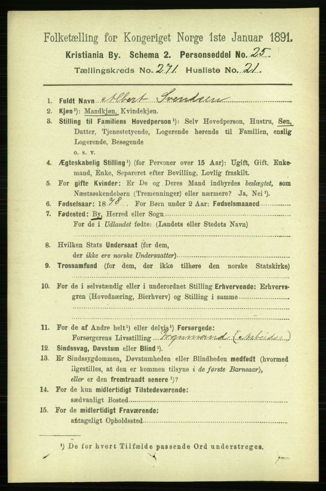 RA, 1891 census for 0301 Kristiania, 1891, p. 165005