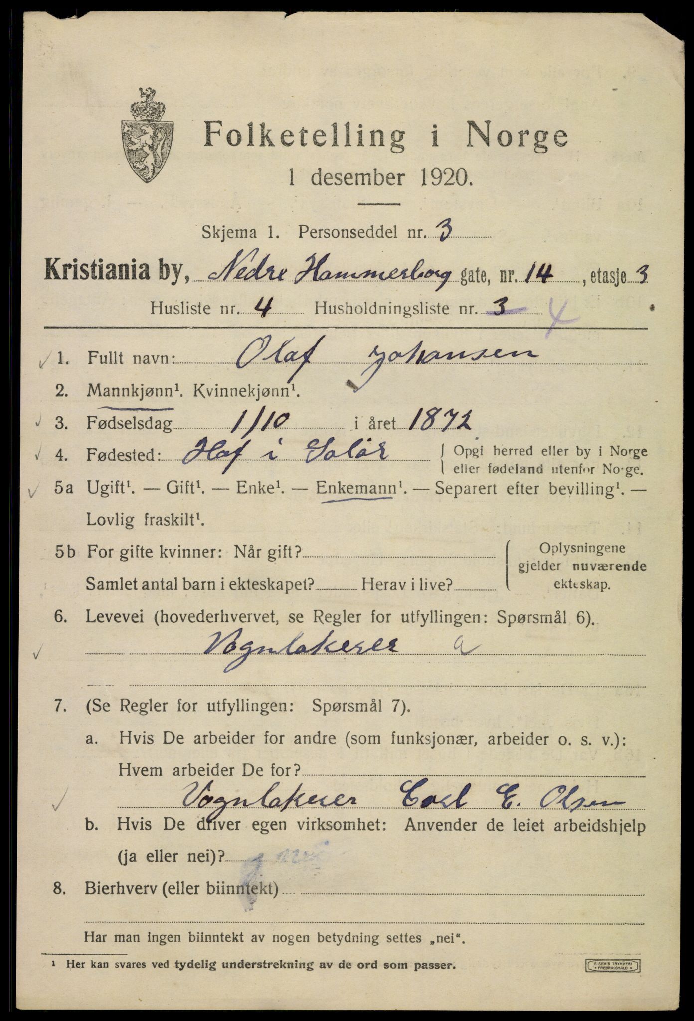 SAO, 1920 census for Kristiania, 1920, p. 410391