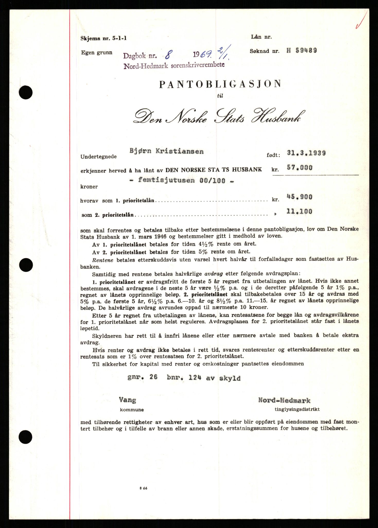 Nord-Hedmark sorenskriveri, SAH/TING-012/H/Hb/Hbf/L0077: Mortgage book no. B77, 1968-1969, Diary no: : 8/1969